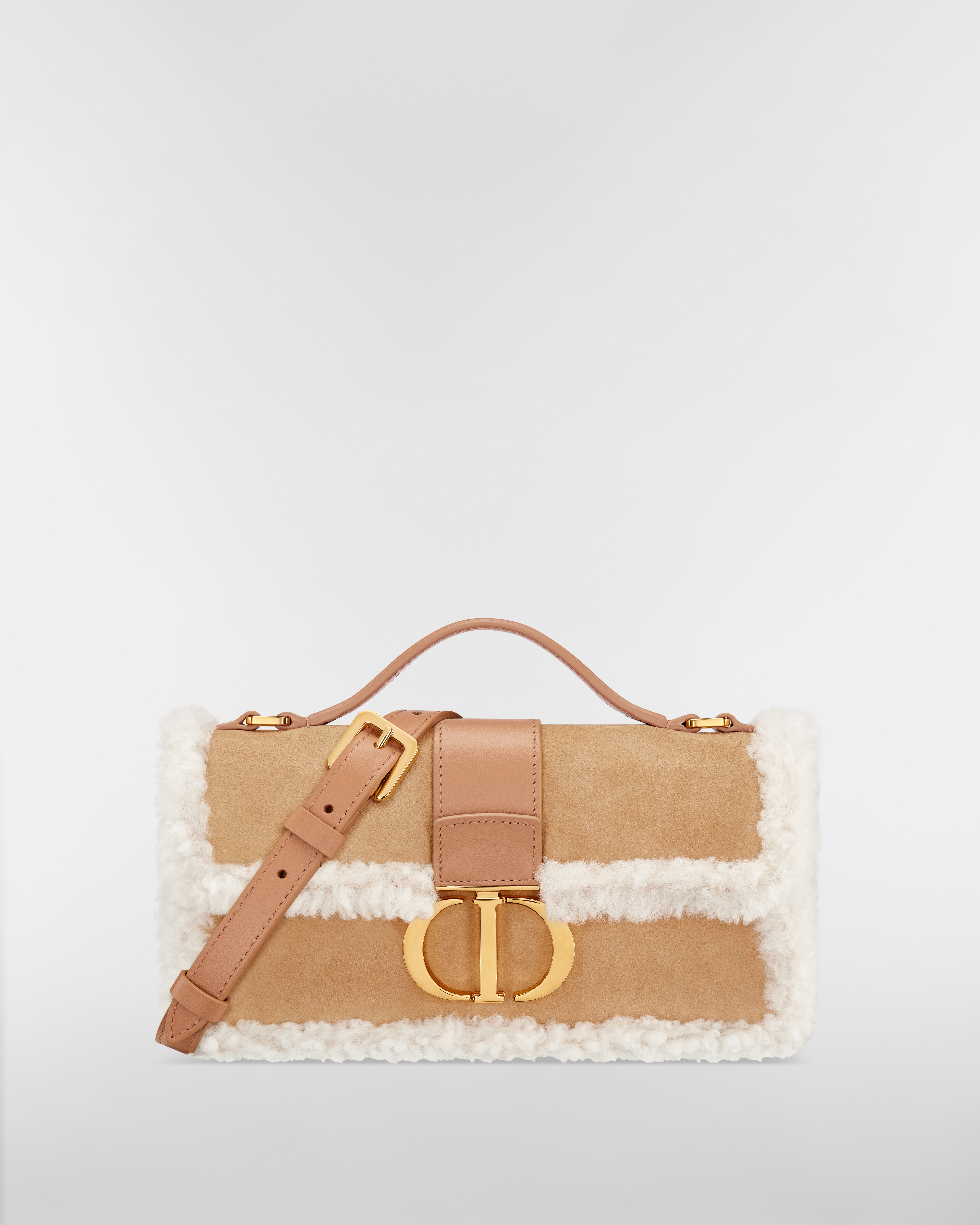 Minibolsa DiorAlps Miss Montaigne Couro de vitelo acamurçado bege e lã de cordeiro cru E01