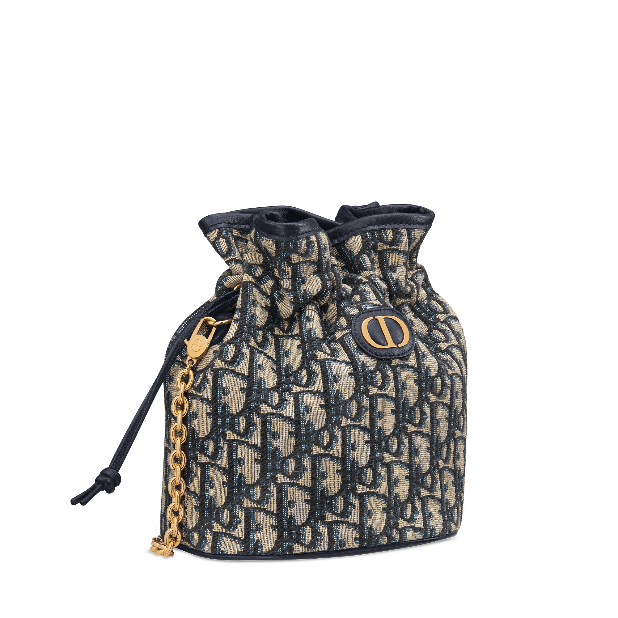 30 Montaigne Mini Bucket Bag with Drawstring Blue Dior Oblique Jacquard E03