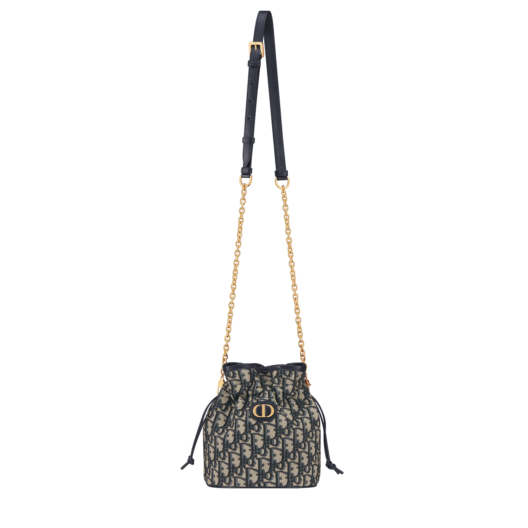 30 Montaigne 附抽繩迷你水桶包 藍色 Dior Oblique 緹花 E07