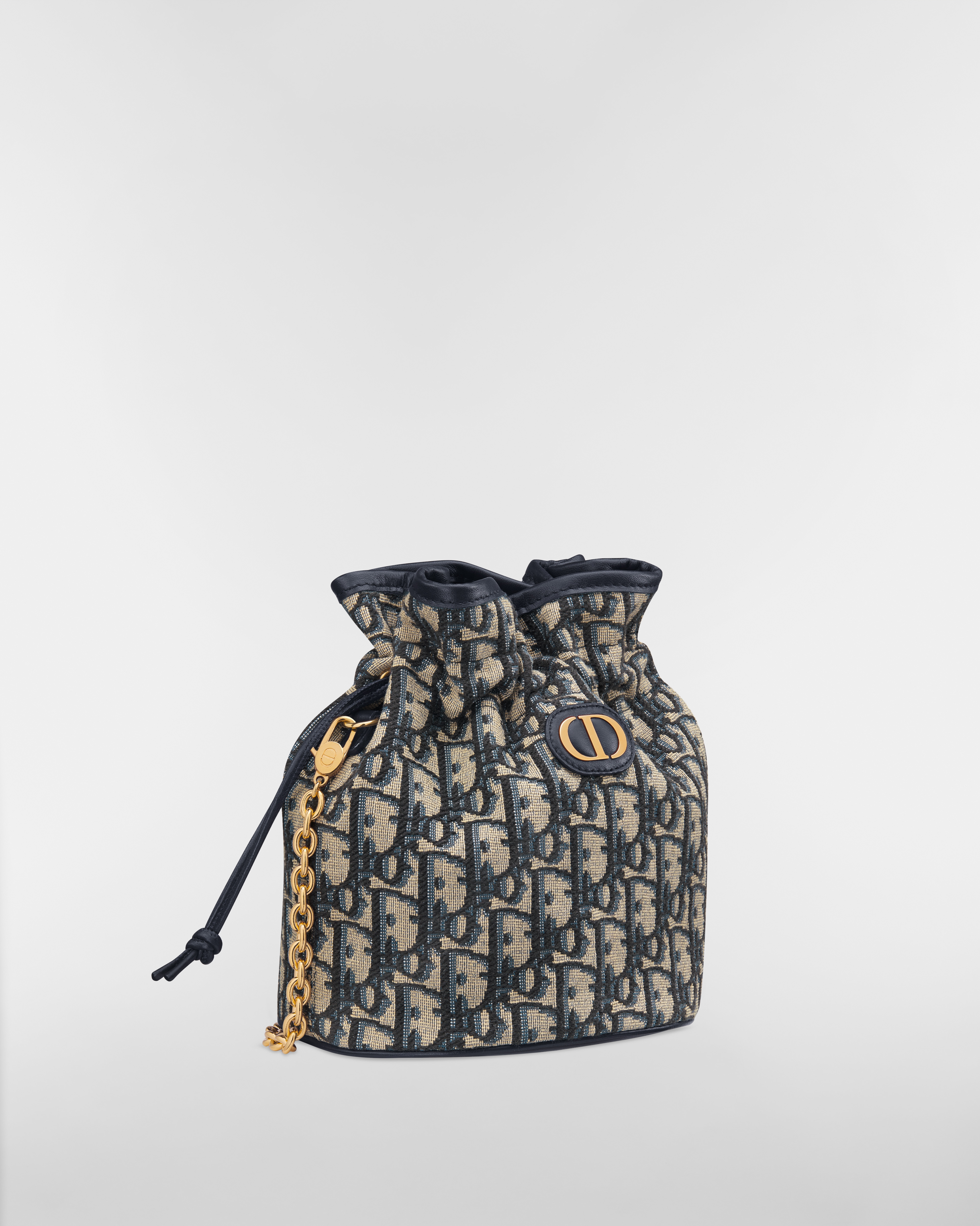 30 Montaigne Mini Bucket Bag with Drawstring Blue Dior Oblique Jacquard E03
