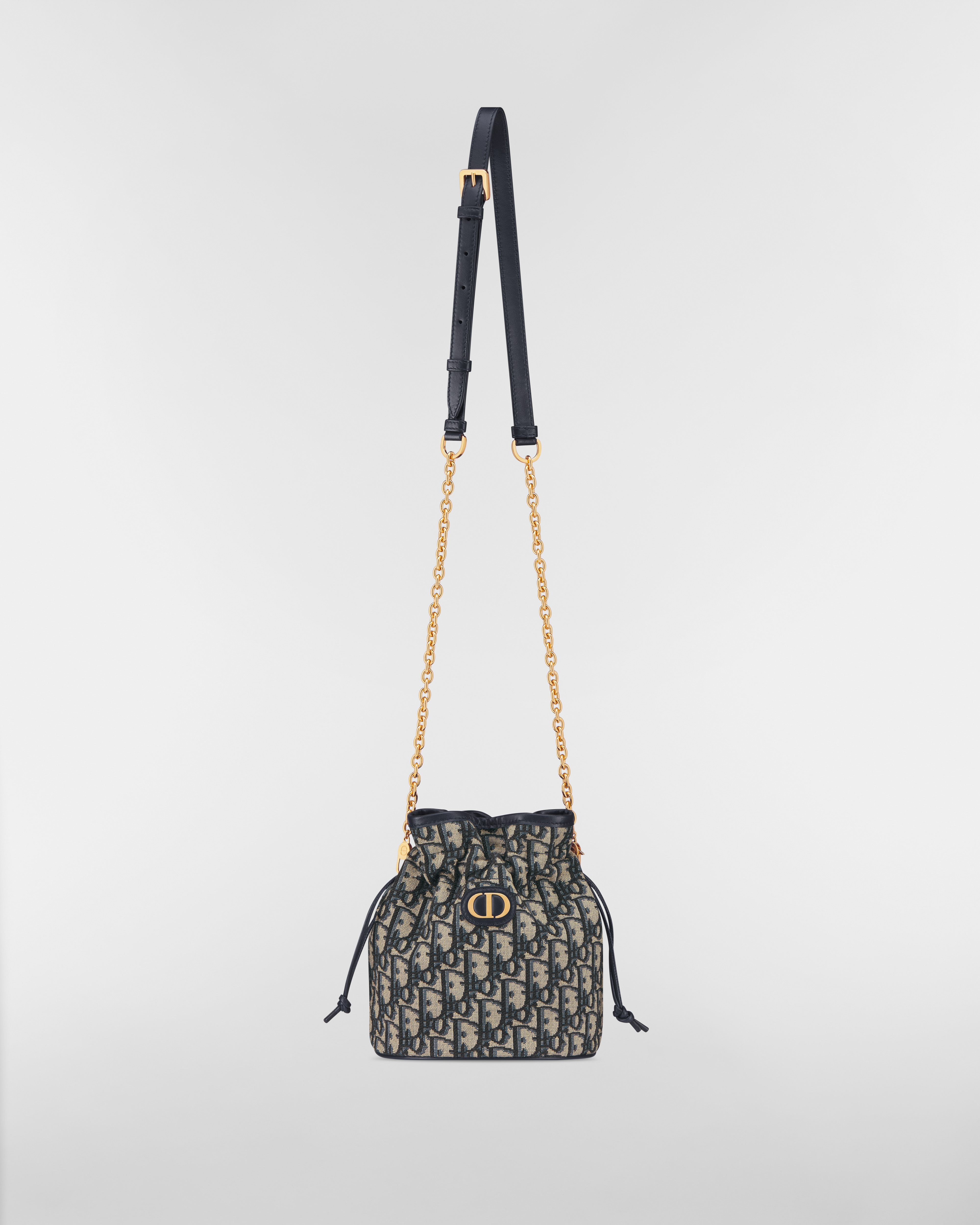 30 Montaigne Mini Bucket Bag with Drawstring Blue Dior Oblique Jacquard E07