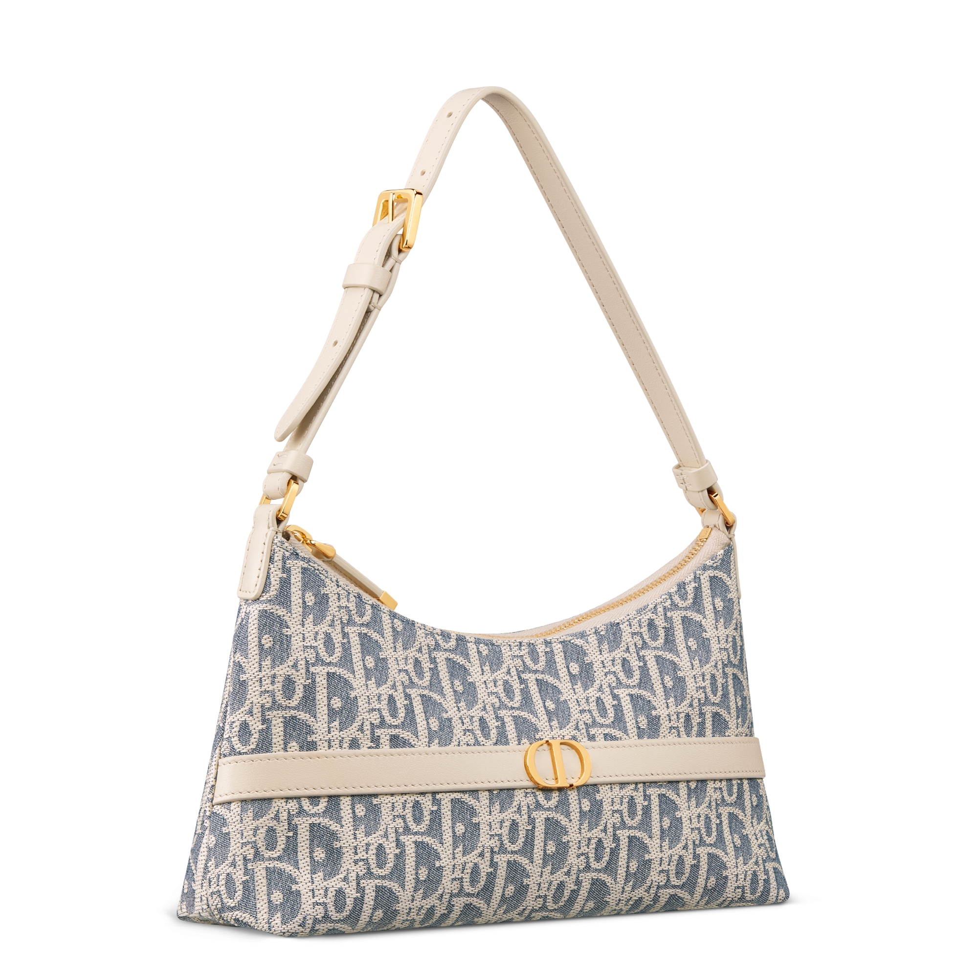 30 Montaigne Hobo Minitasche Dior Oblique Chambray in Raffiabastoptik in Blau und glattes Kalbsleder in hellem Blassbraun E03