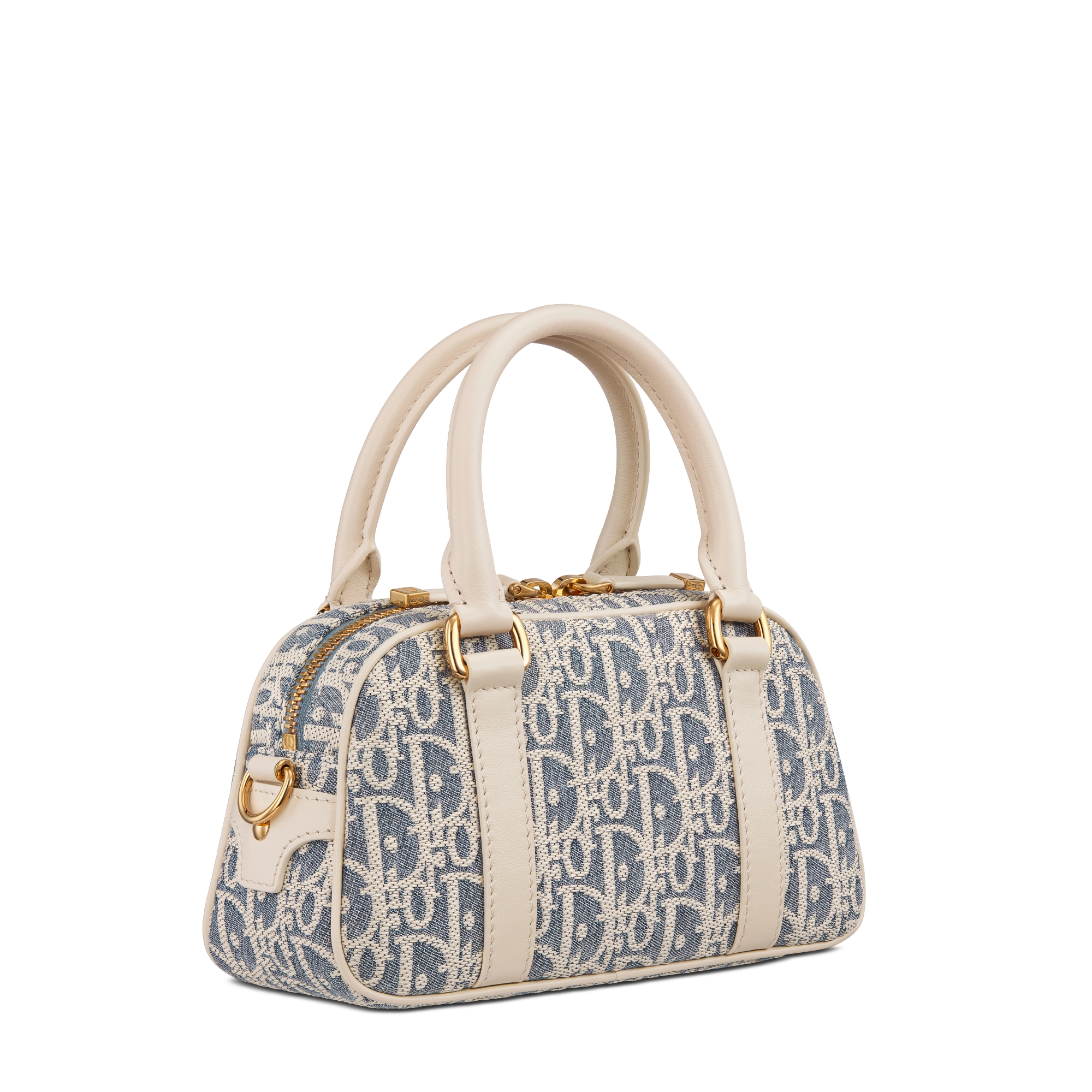 D-Vibe East-West Nano Bag Blue Dior Oblique Chambray with Raffia Effect and Light Biscuit Smooth Calfskin E03
