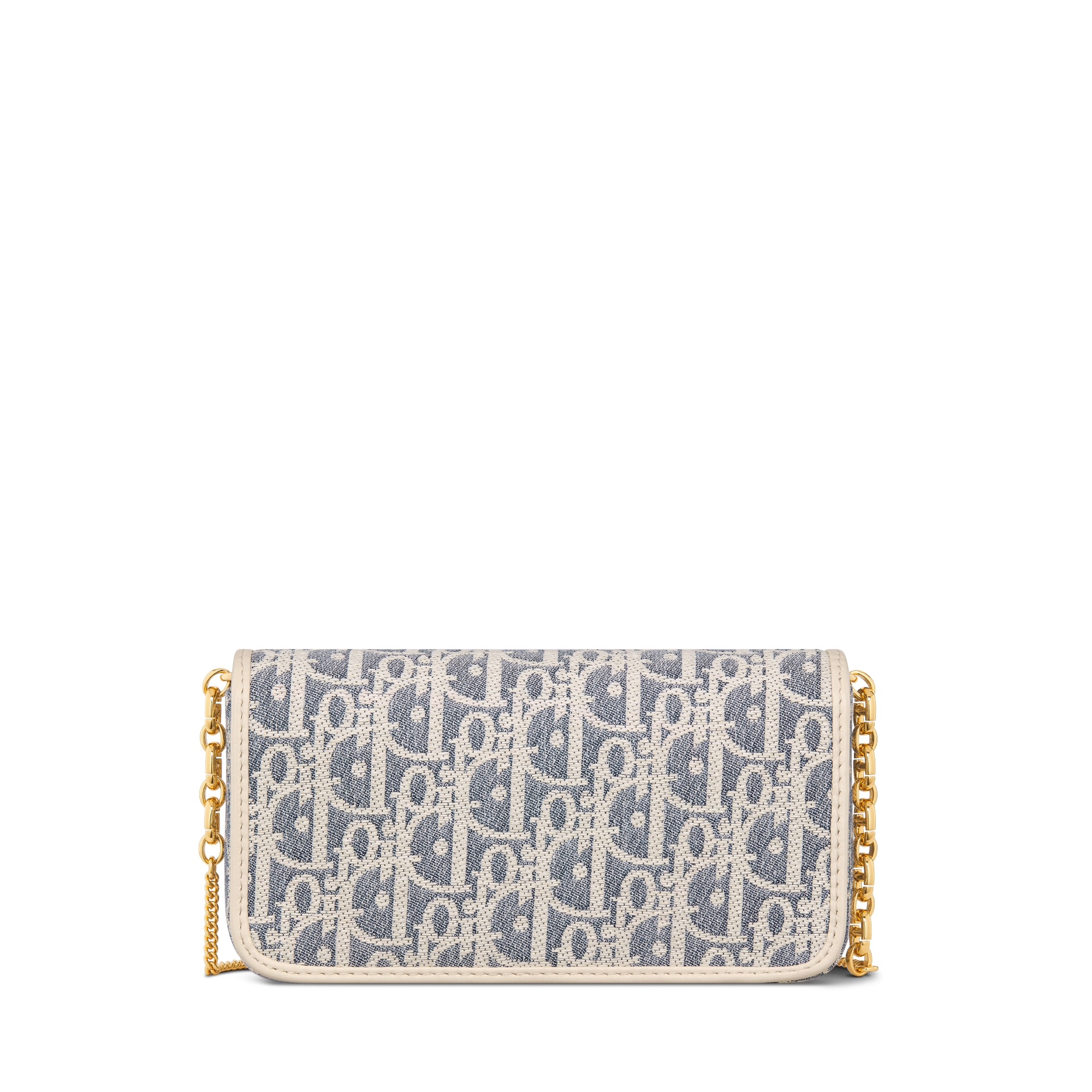 Miss Caro 附鏈帶小型手拿包 藍色仿拉菲草效果 Dior Oblique 條格布和淺餅乾棕色光滑小牛皮 E08