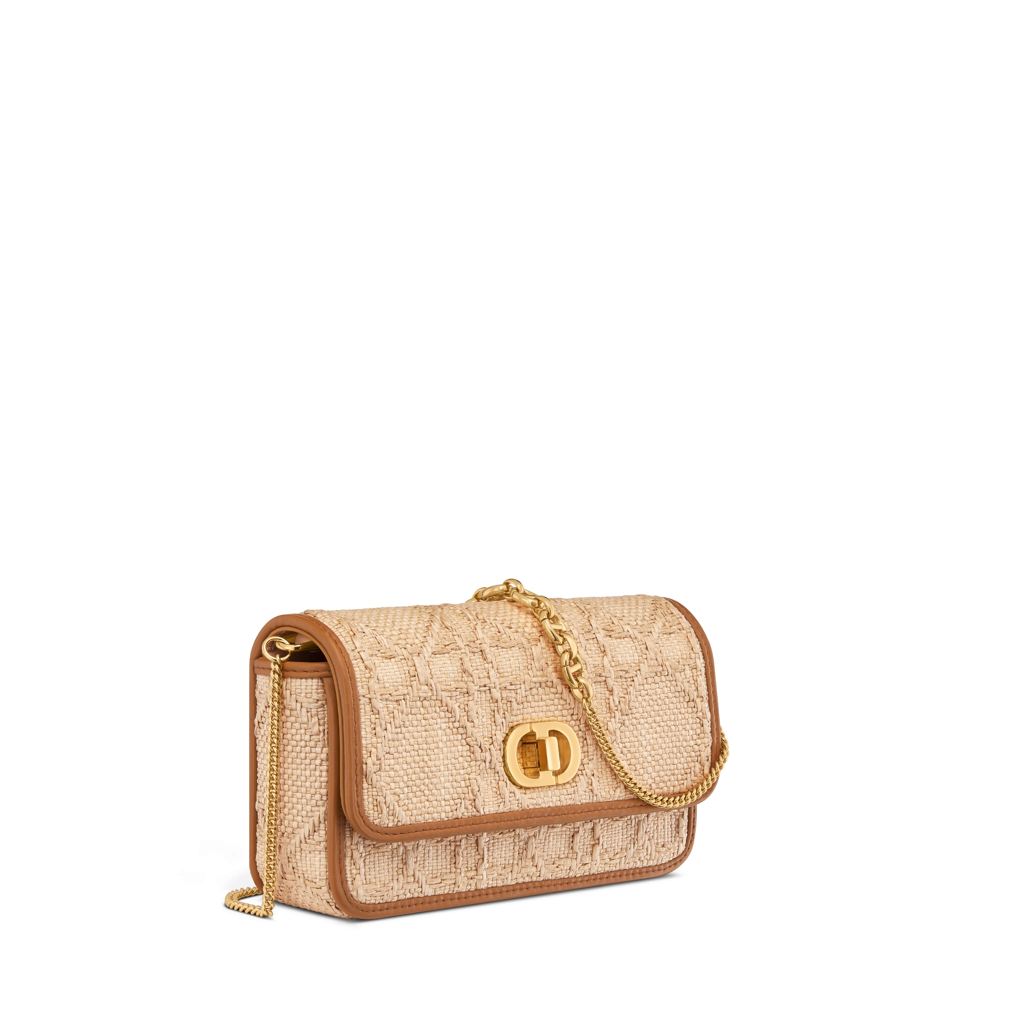 Small Miss Caro Pouch with Chain Beige Cannage Raffia E03