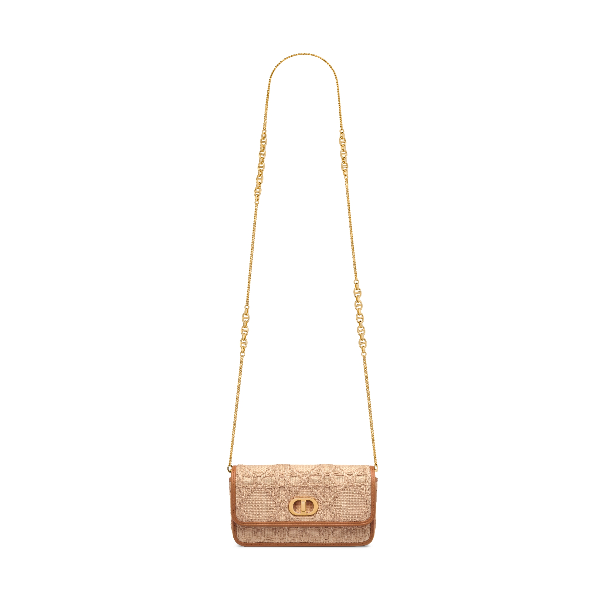 Small Miss Caro Pouch with Chain Beige Cannage Raffia E07