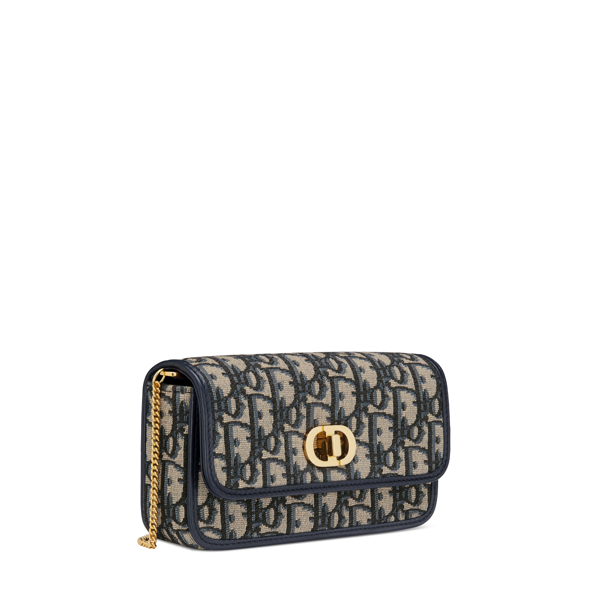 Small Miss Caro Pouch with Chain Blue Dior Oblique Jacquard E03