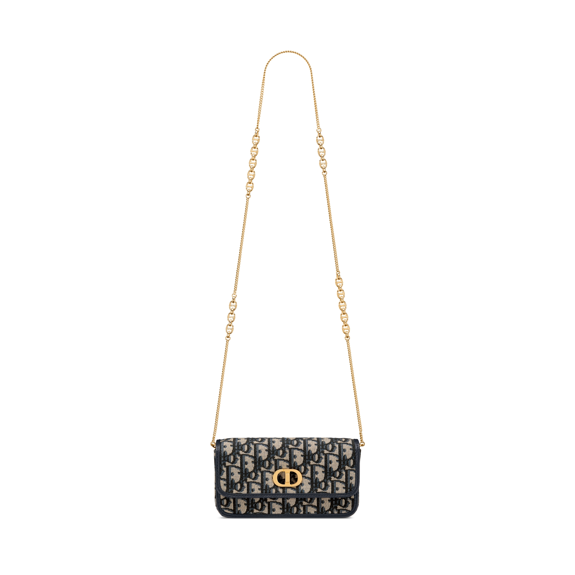 Small Miss Caro Pouch with Chain Blue Dior Oblique Jacquard E07