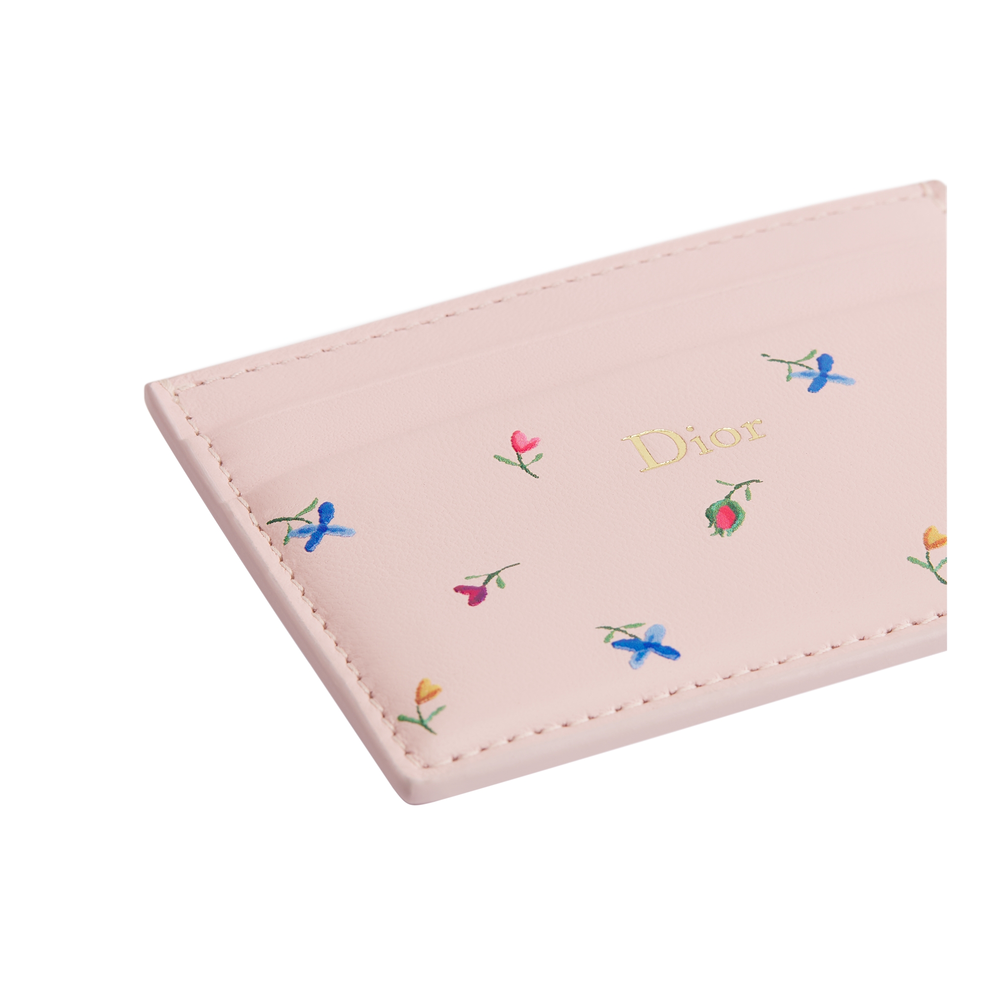 Dioramour Dior Freesia Card Holder Rose Soupir Lambskin Printed with Multicolor Revolution Flowers Motif E09