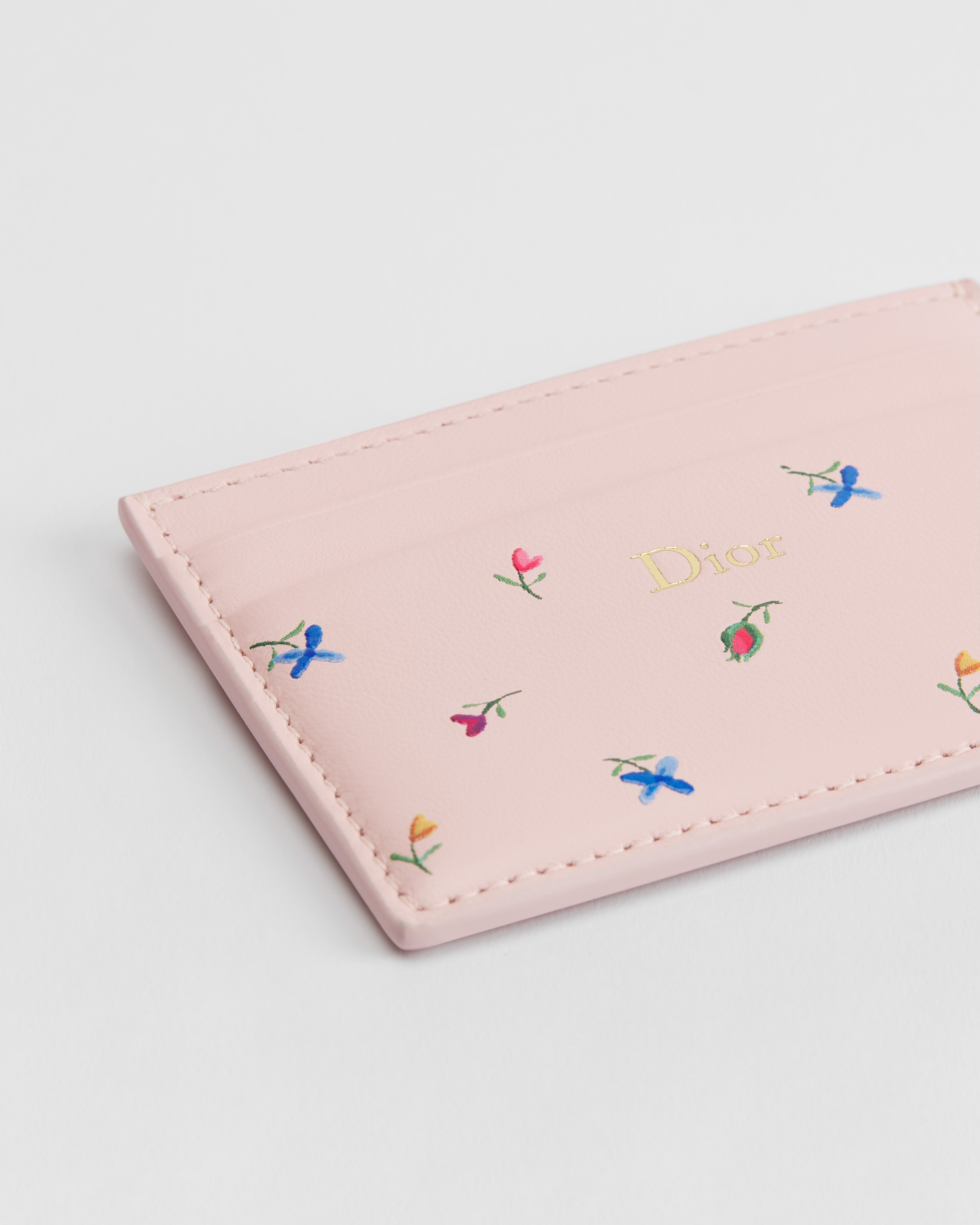 Dioramour Dior Freesia Card Holder Rose Soupir Lambskin Printed with Multicolor Revolution Flowers Motif E09