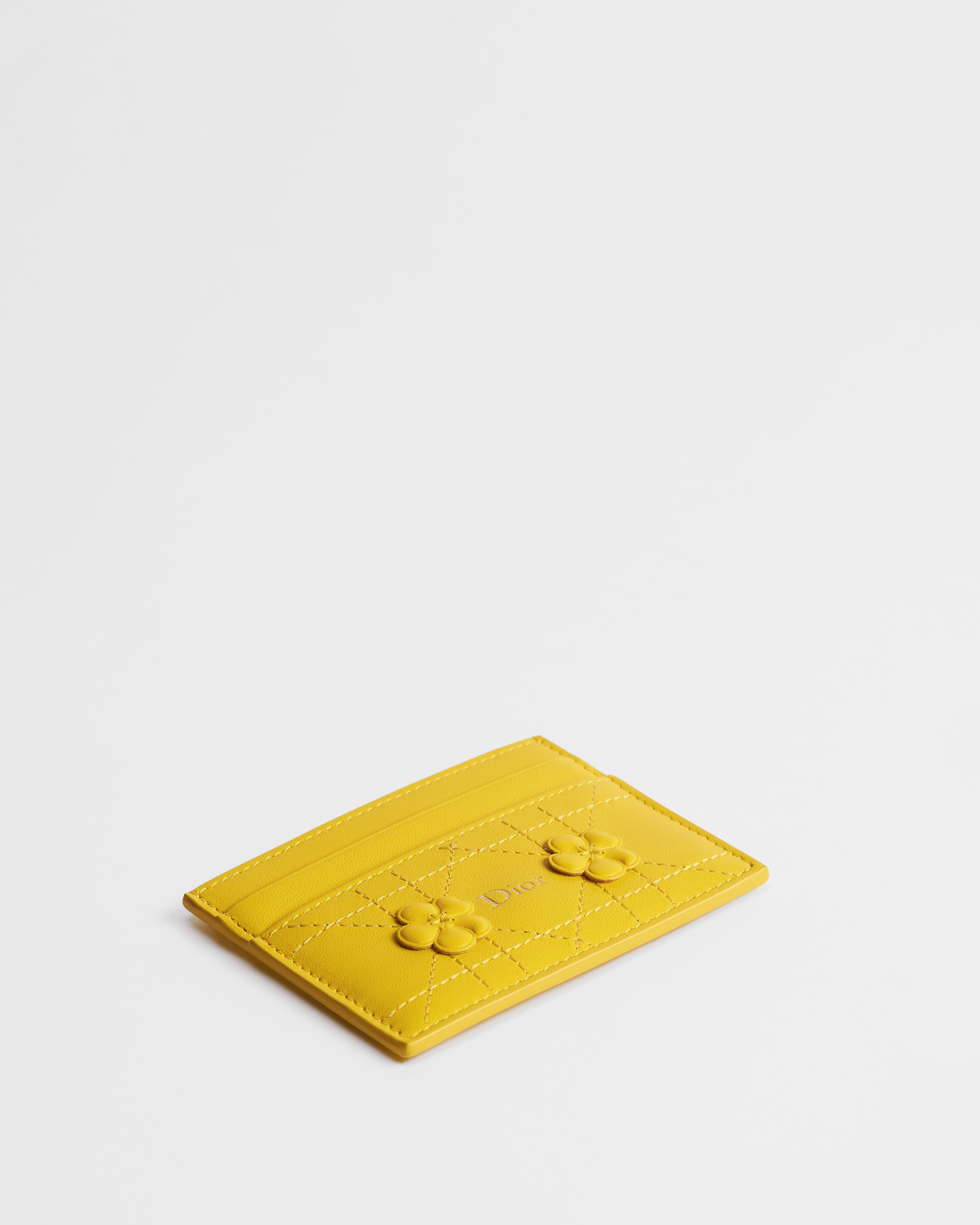 Portacarte Freesia Dior Jardin Pelle di agnello Cannage con ricamo Dior Buttercup E06