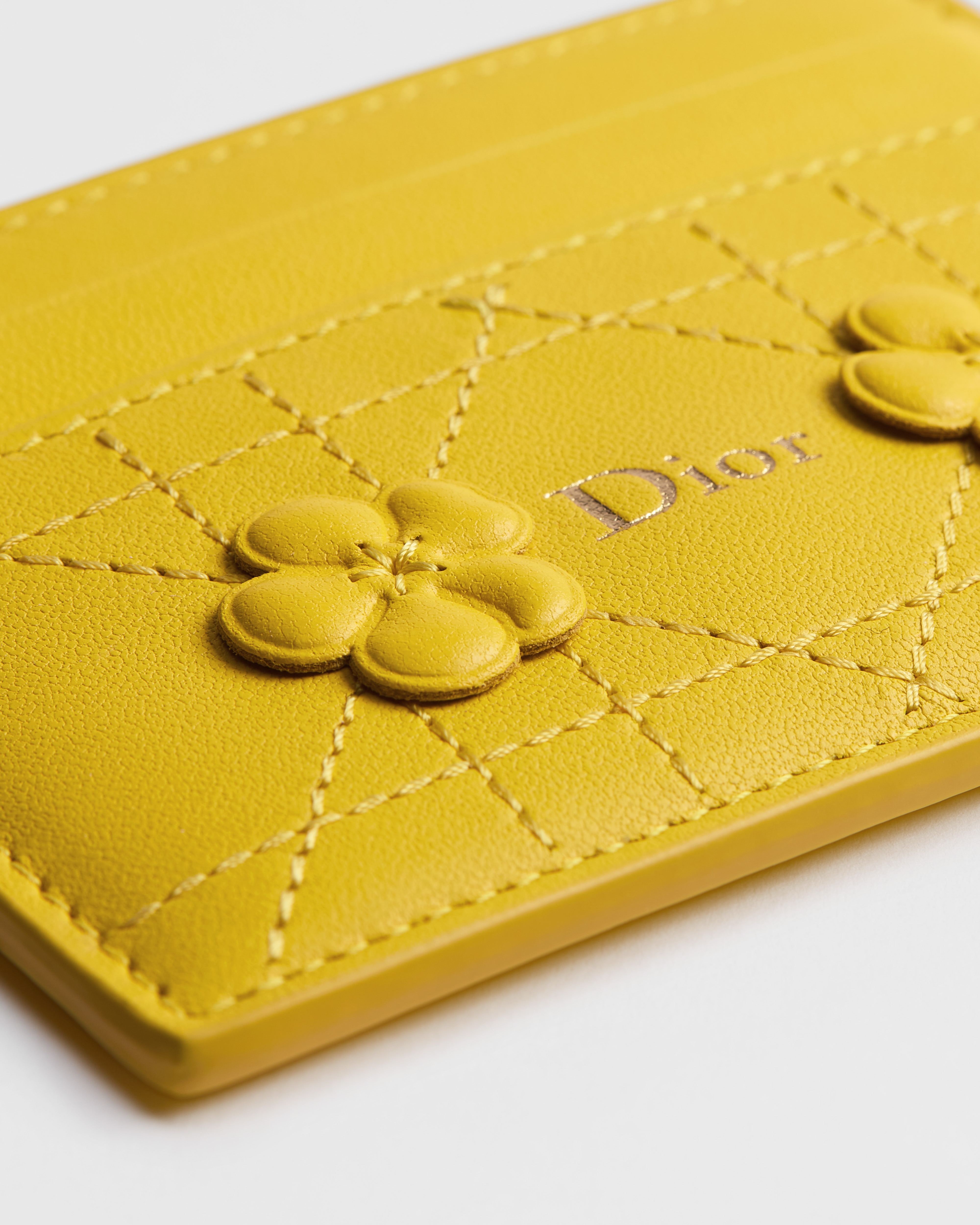 Portacarte Freesia Dior Jardin Pelle di agnello Cannage con ricamo Dior Buttercup E09