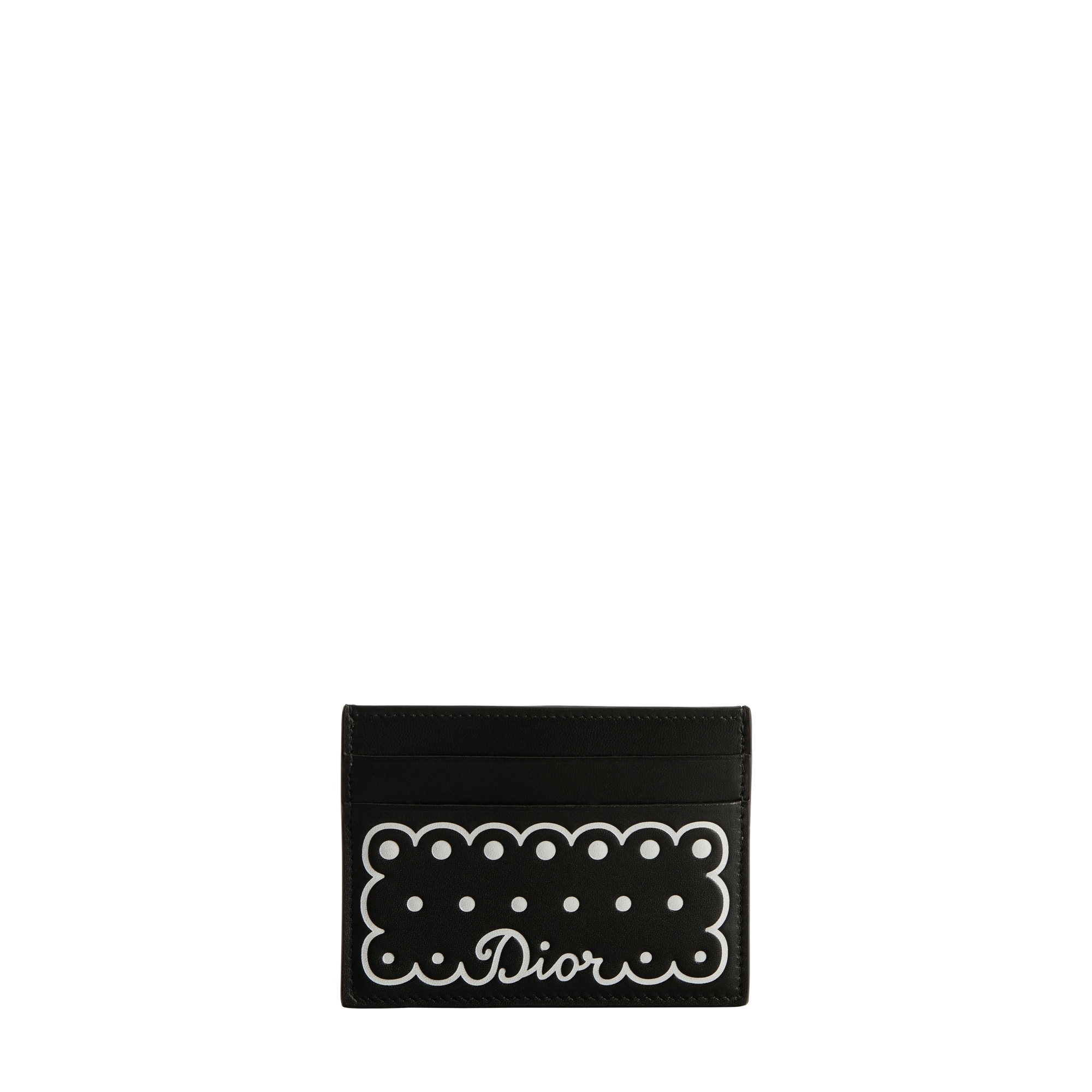  Piel de becerro negra con PolkaDior estampado y en bajorrelieve en blanco