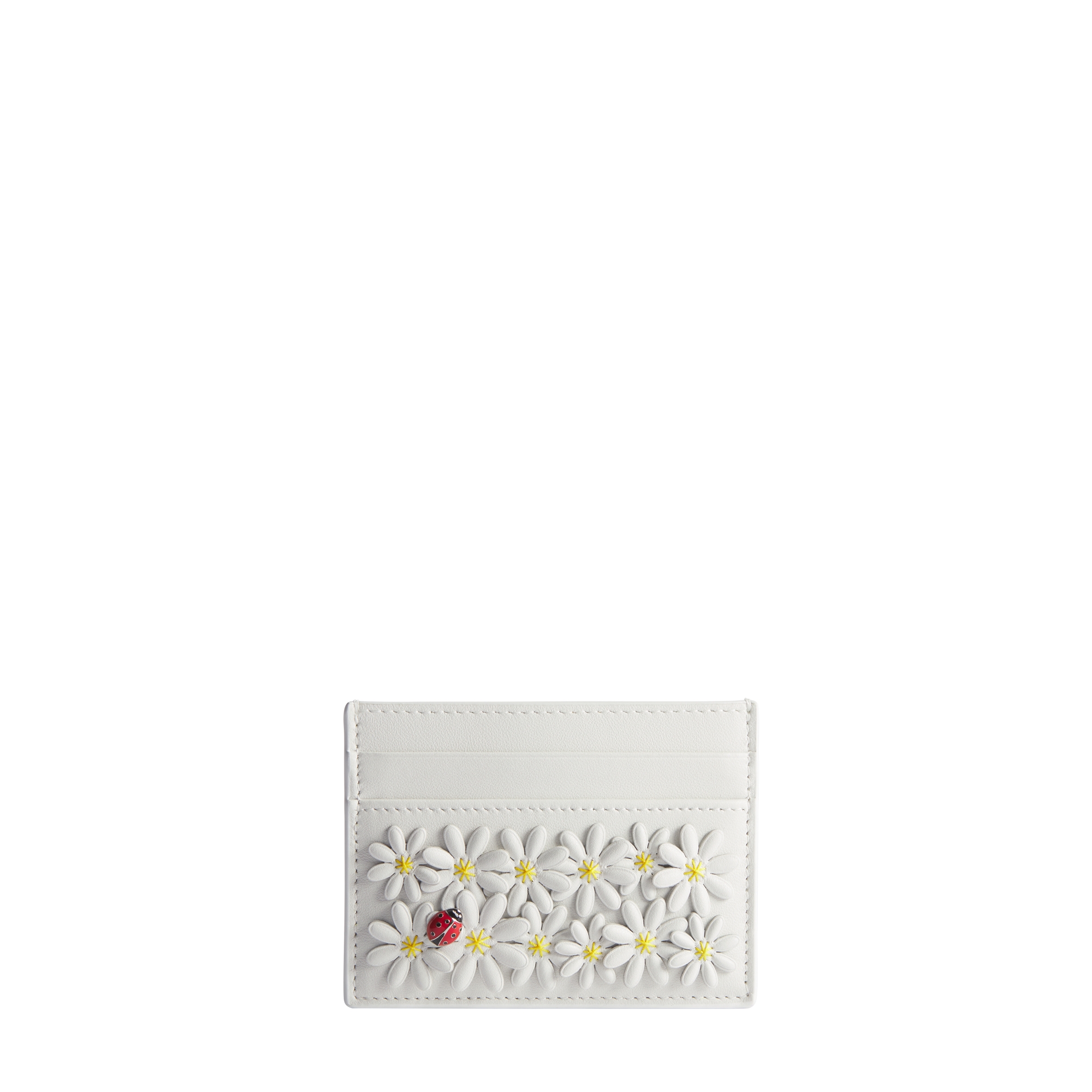 Dior Jardin Freesia Card Holder White Dior Daisy Allover Embroidered Lambskin E01