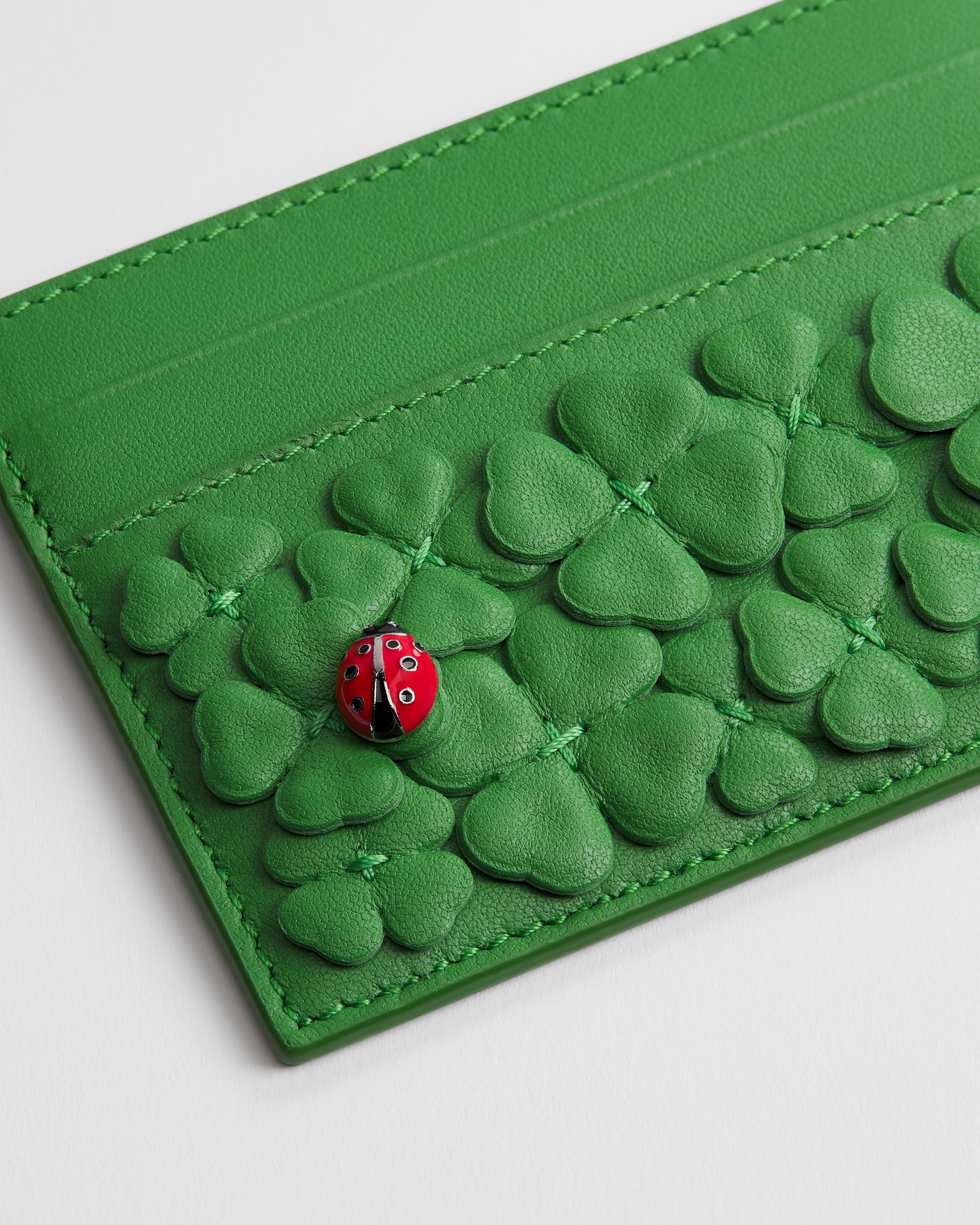 حاملة البطاقات Dior Jardin Freesia جلد الخروف المطرّز بنمط نبتة النفل من Dior الموزع على كامل التصميم E09