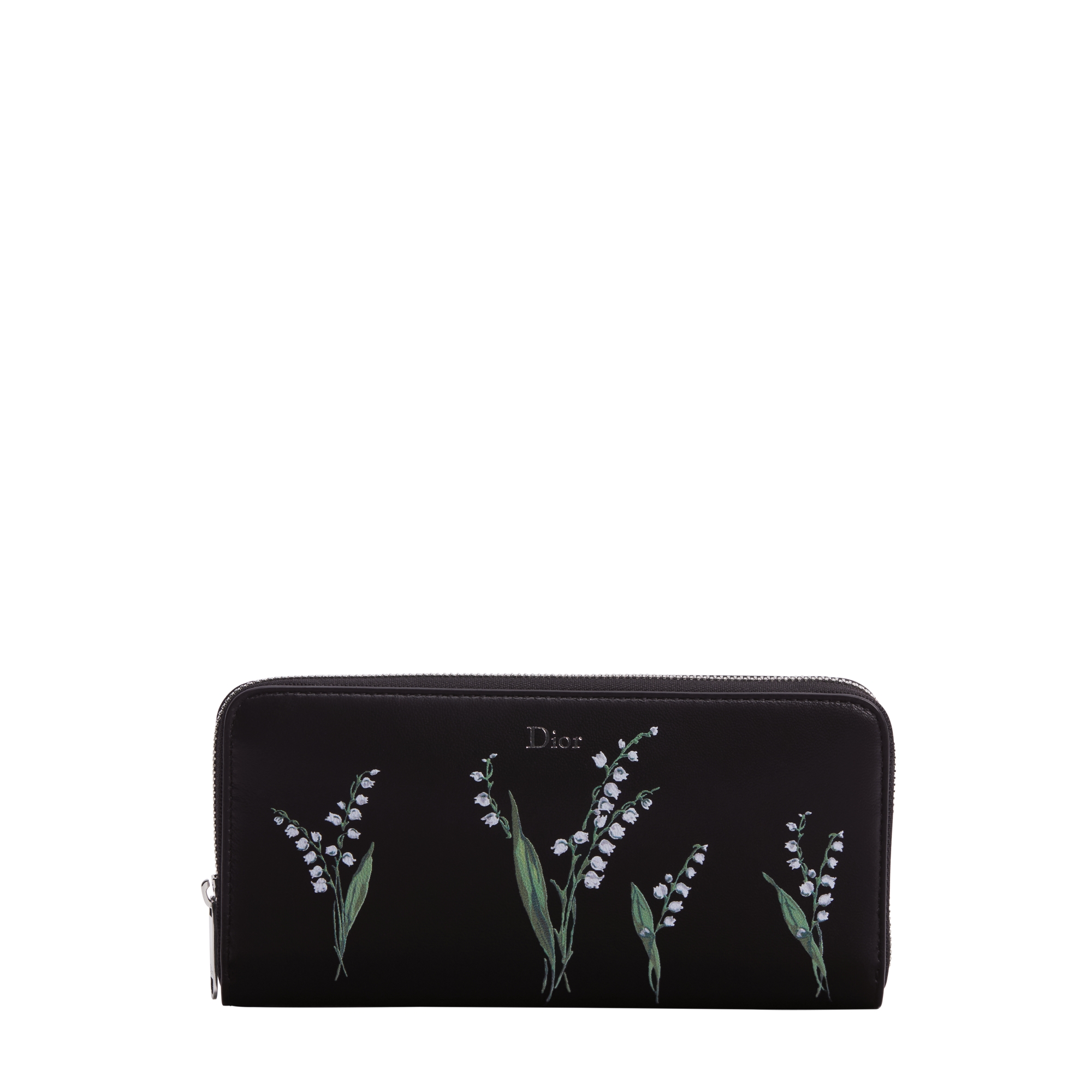 Dior Voyageur Slim Wallet Black Lambskin with Multicolor Lily of
