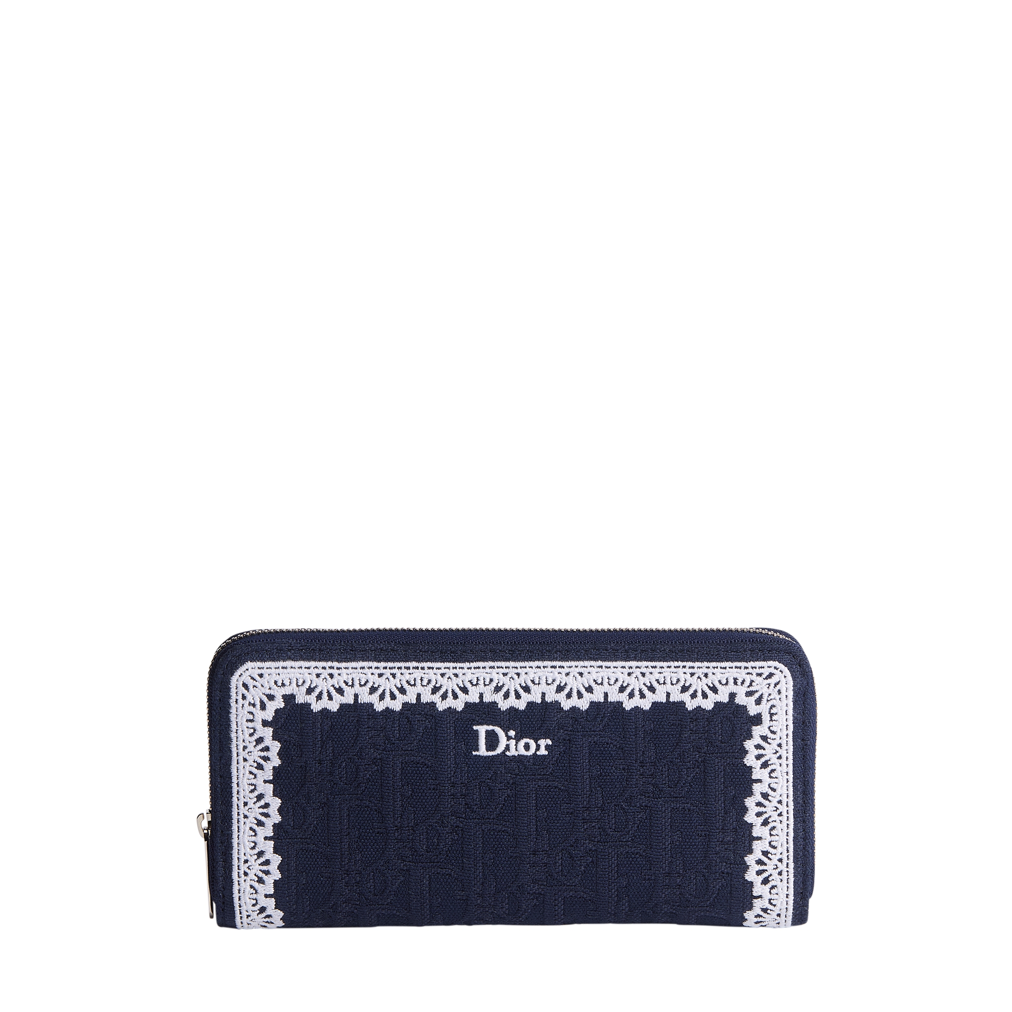 Dior Oblique Voyageur Slim Wallet Blue Dior Oblique Jacquard and White Lace E01