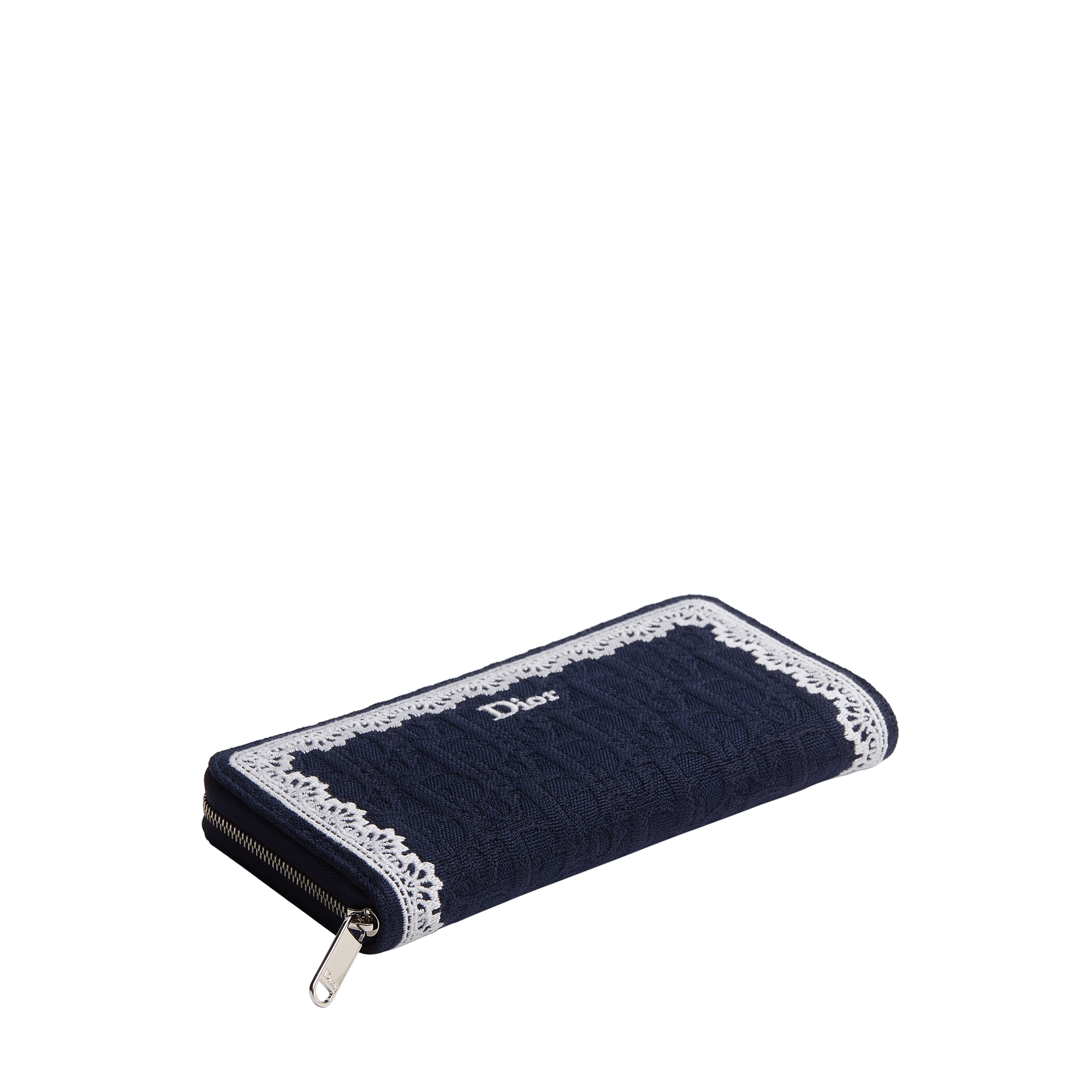 Dior Oblique Voyageur Slim Wallet Blue Dior Oblique Jacquard and White Lace E03