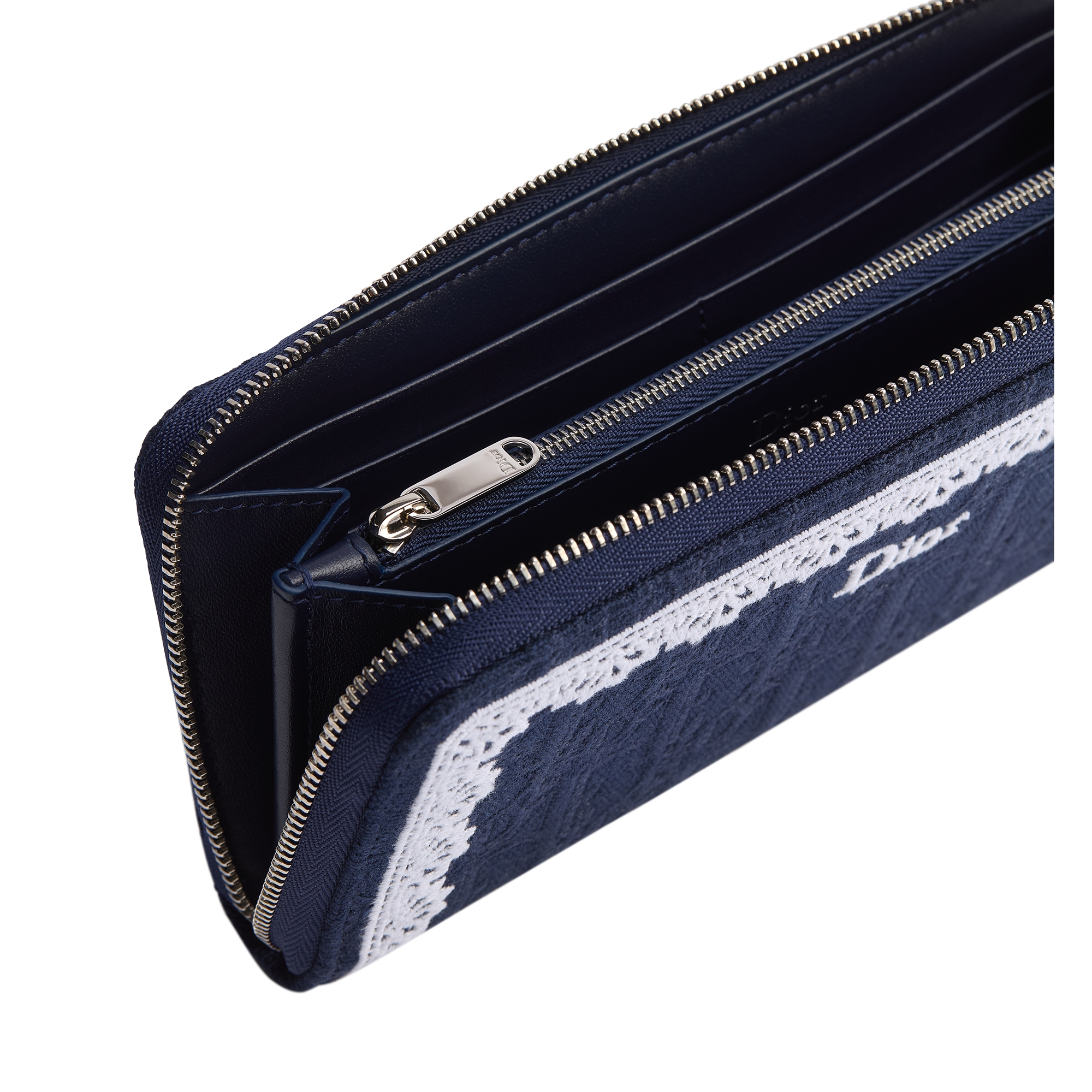Dior Oblique Voyageur Slim Wallet Blue Dior Oblique Jacquard and White Lace E06