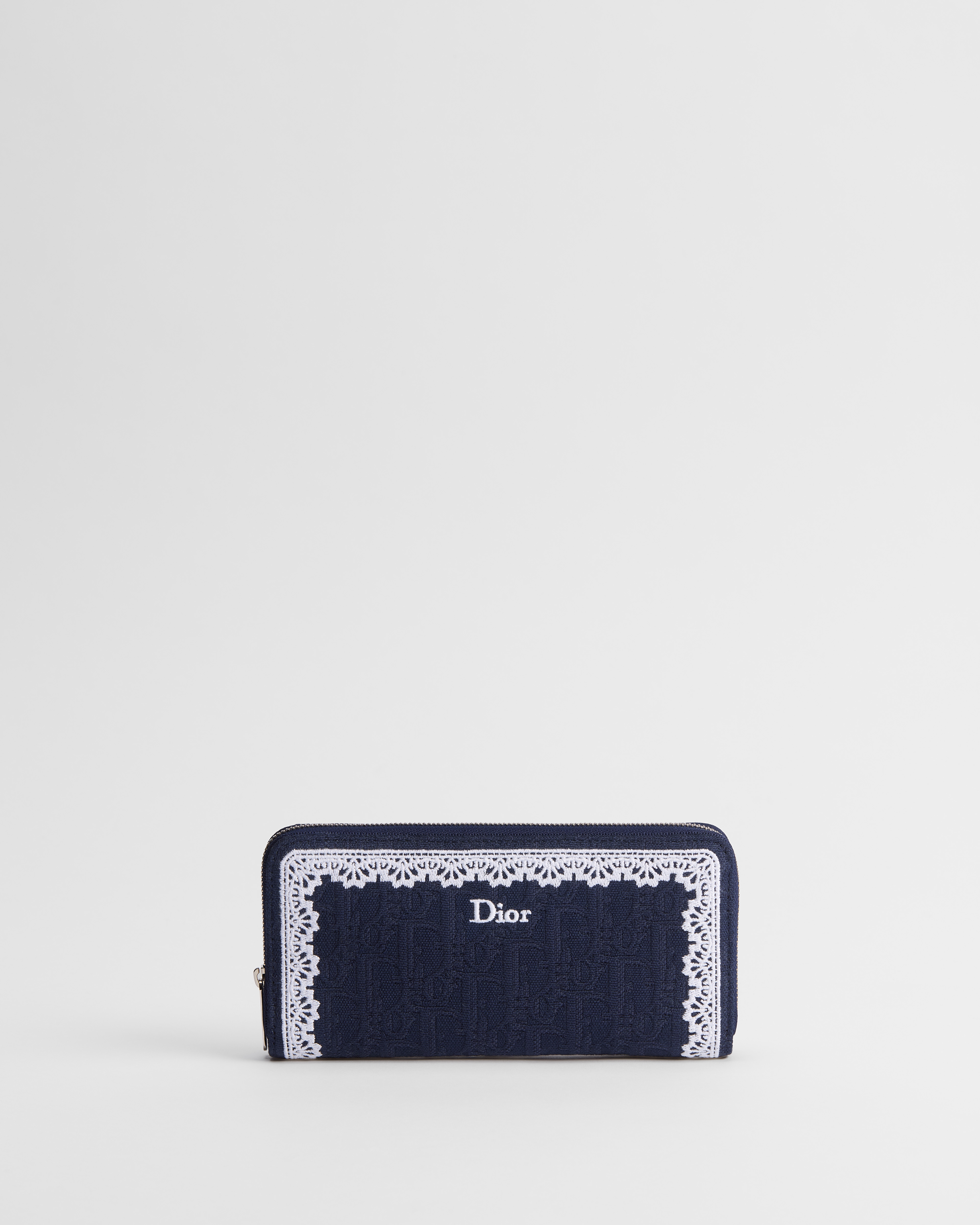 Dior Oblique Voyageur Slim Wallet Blue Dior Oblique Jacquard and White Lace E01