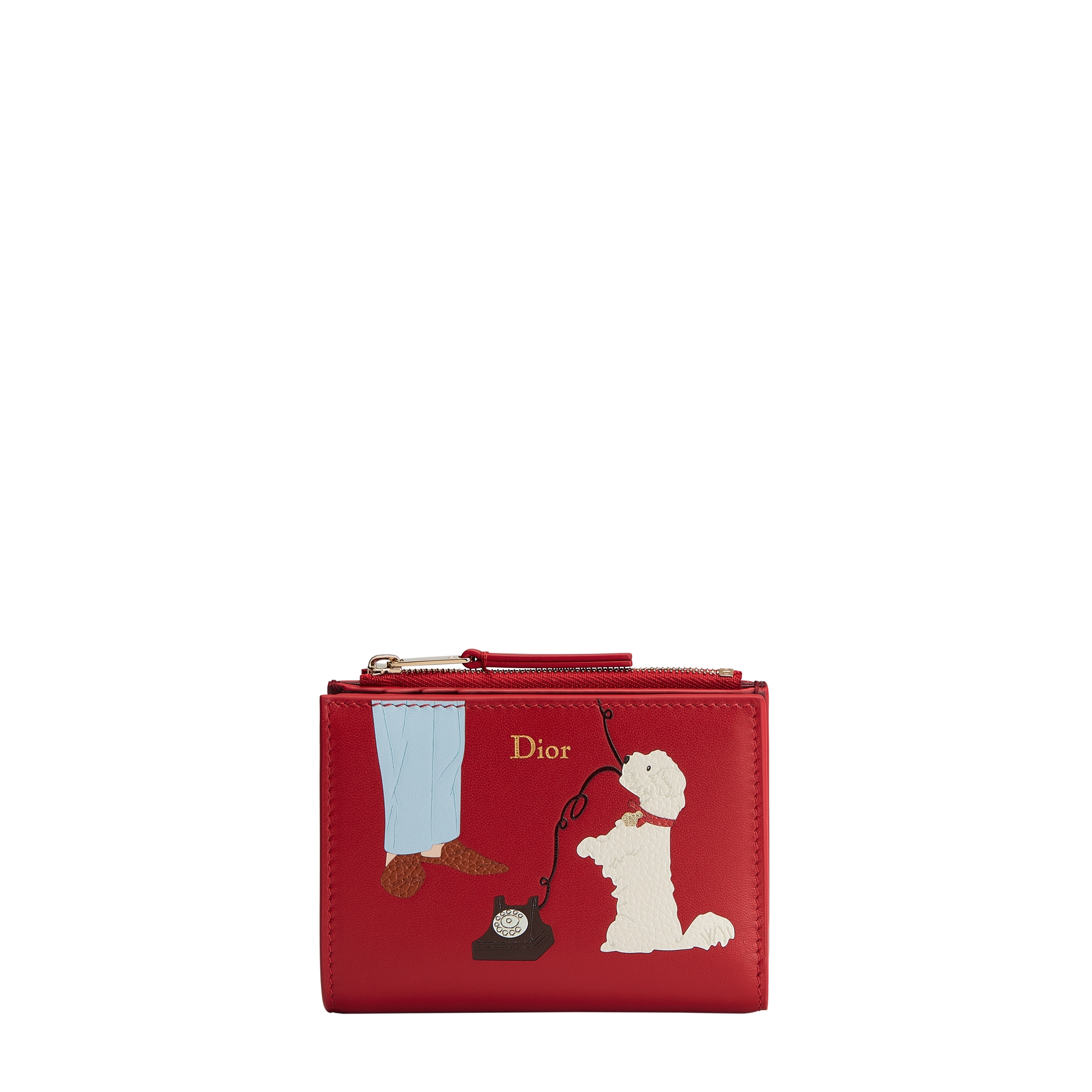 Dior Dahlia Wallet Red Calfskin Marquetry with Multicolor Dior Bobby Motif E01