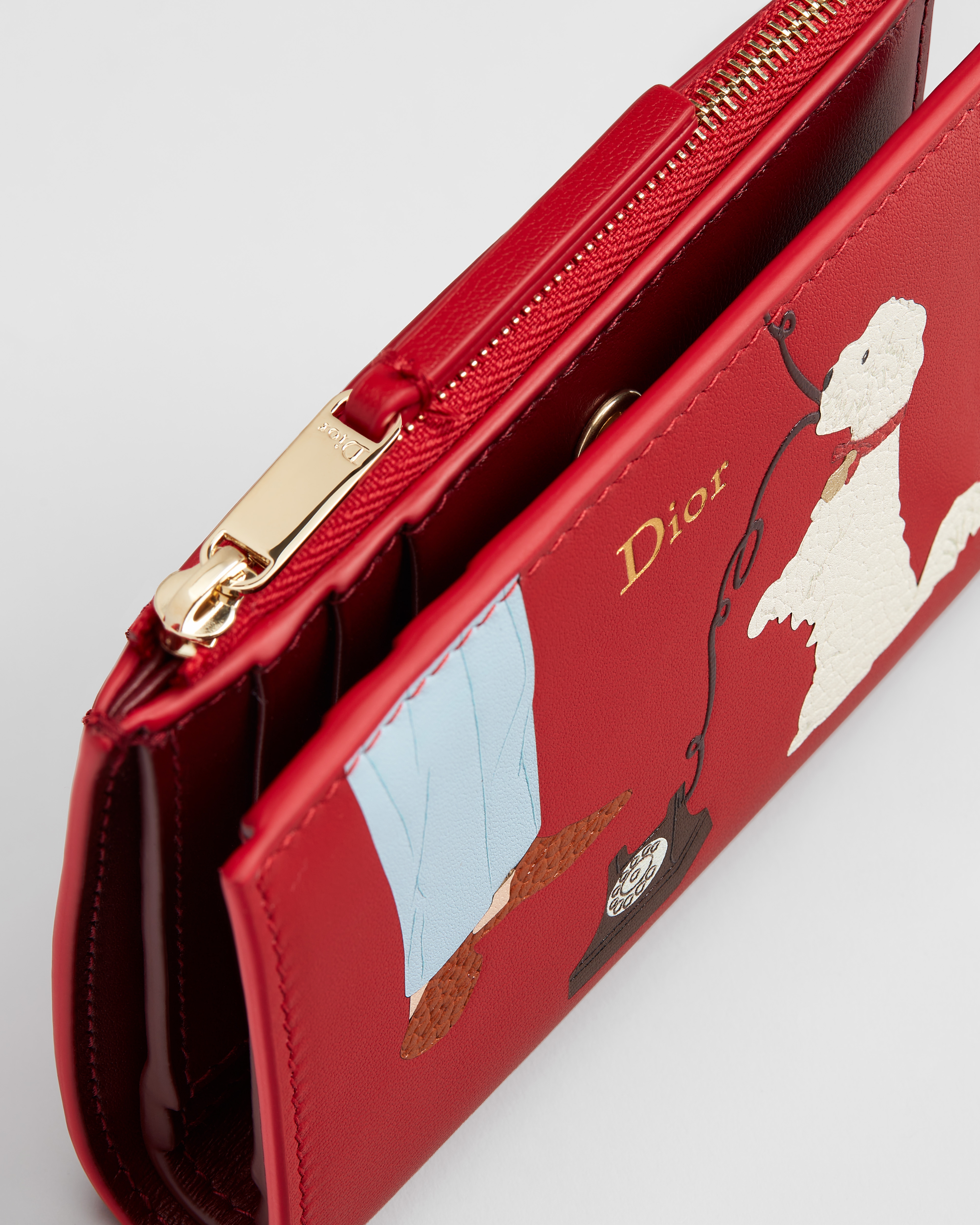 Dior Dahlia ウォレット レッド カーフスキン マーケトリー (マルチカラー Dior Bobby モチーフ) E06