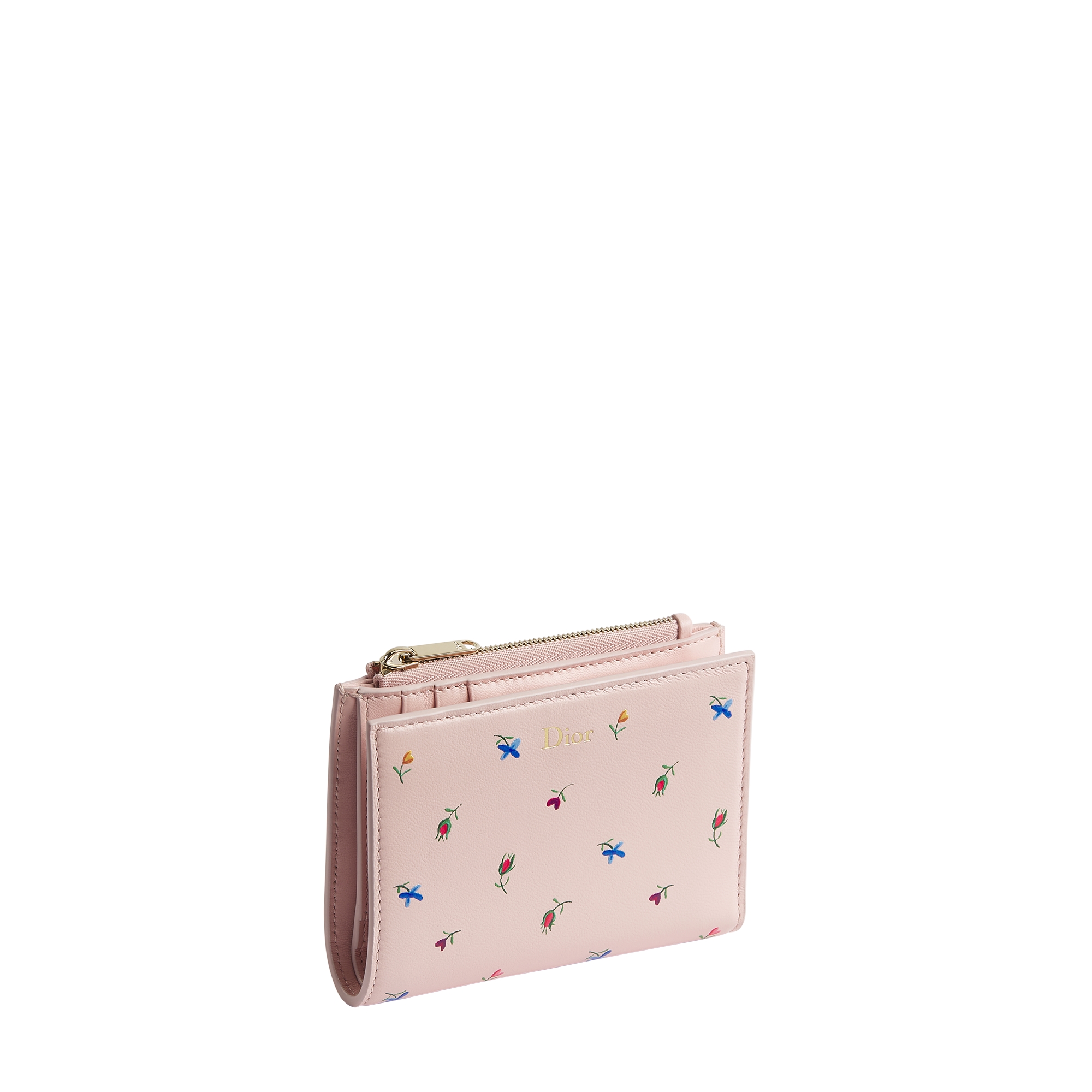 Dioramour Dior Dahlia Wallet Rose Soupir Lambskin Printed with Multicolor Revolution Flowers Motif E03
