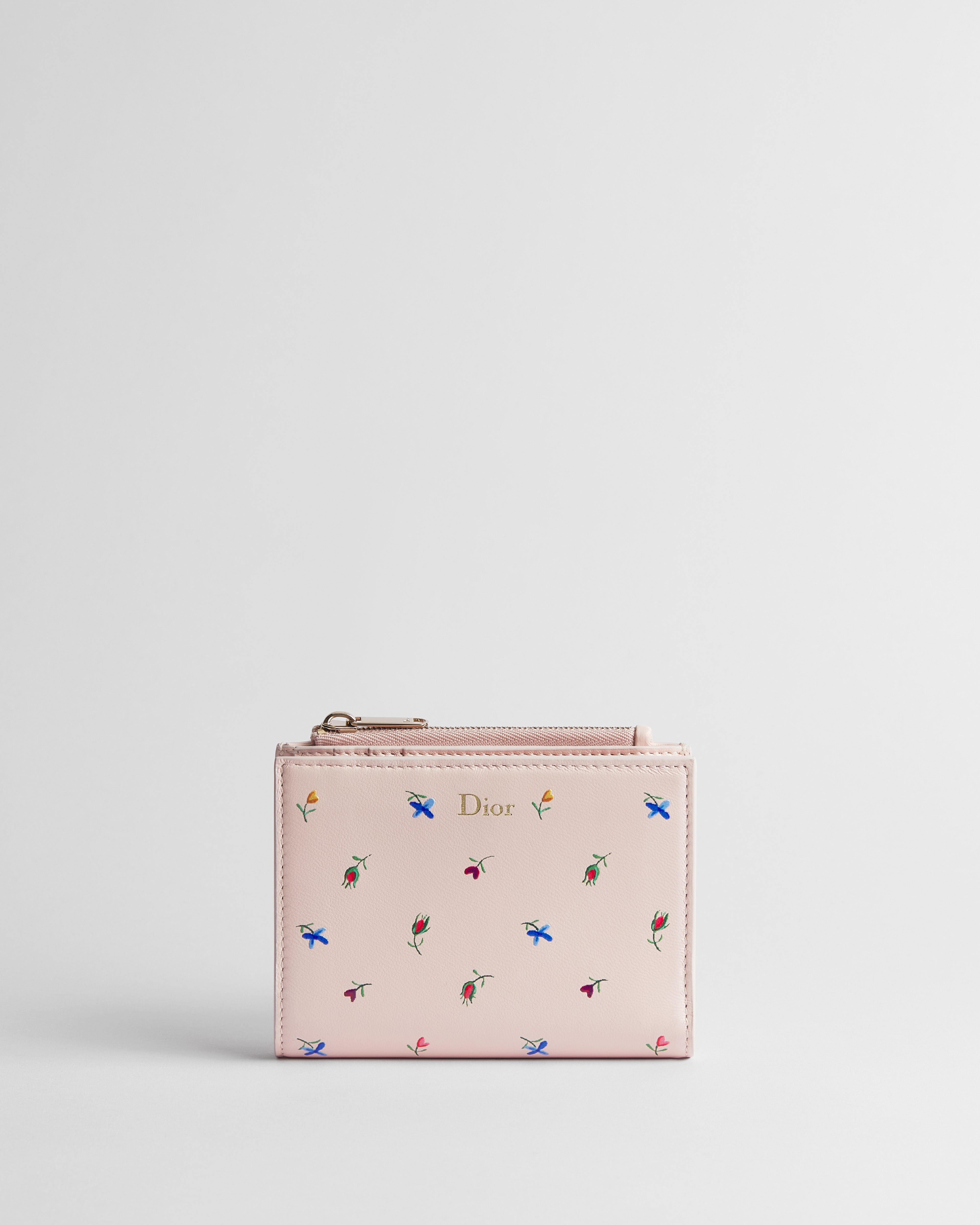 Dioramour Dior Dahlia Wallet Rose Soupir Lambskin Printed with Multicolor Revolution Flowers Motif E01