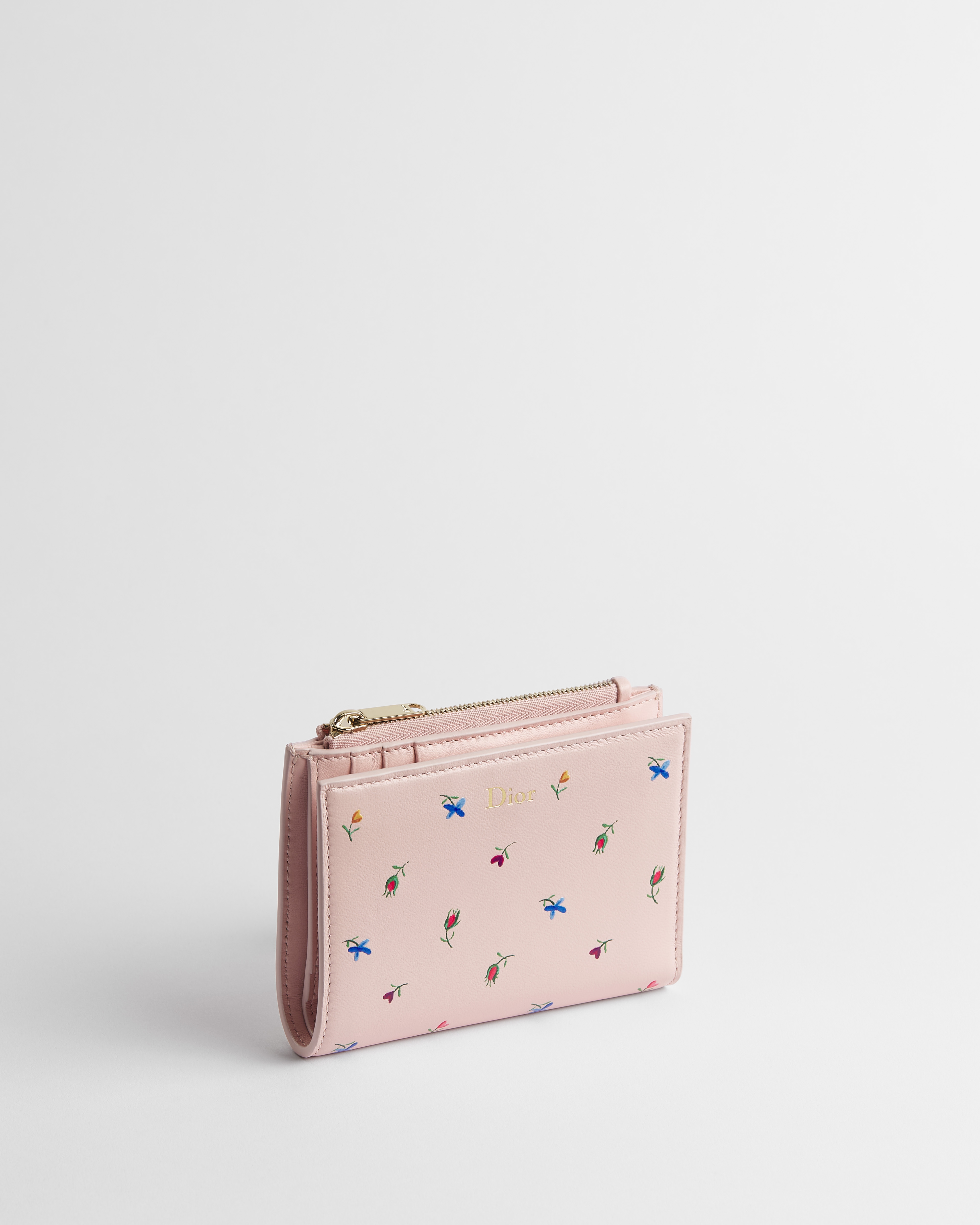 Dioramour Dior Dahlia Wallet Rose Soupir Lambskin Printed with Multicolor Revolution Flowers Motif E03