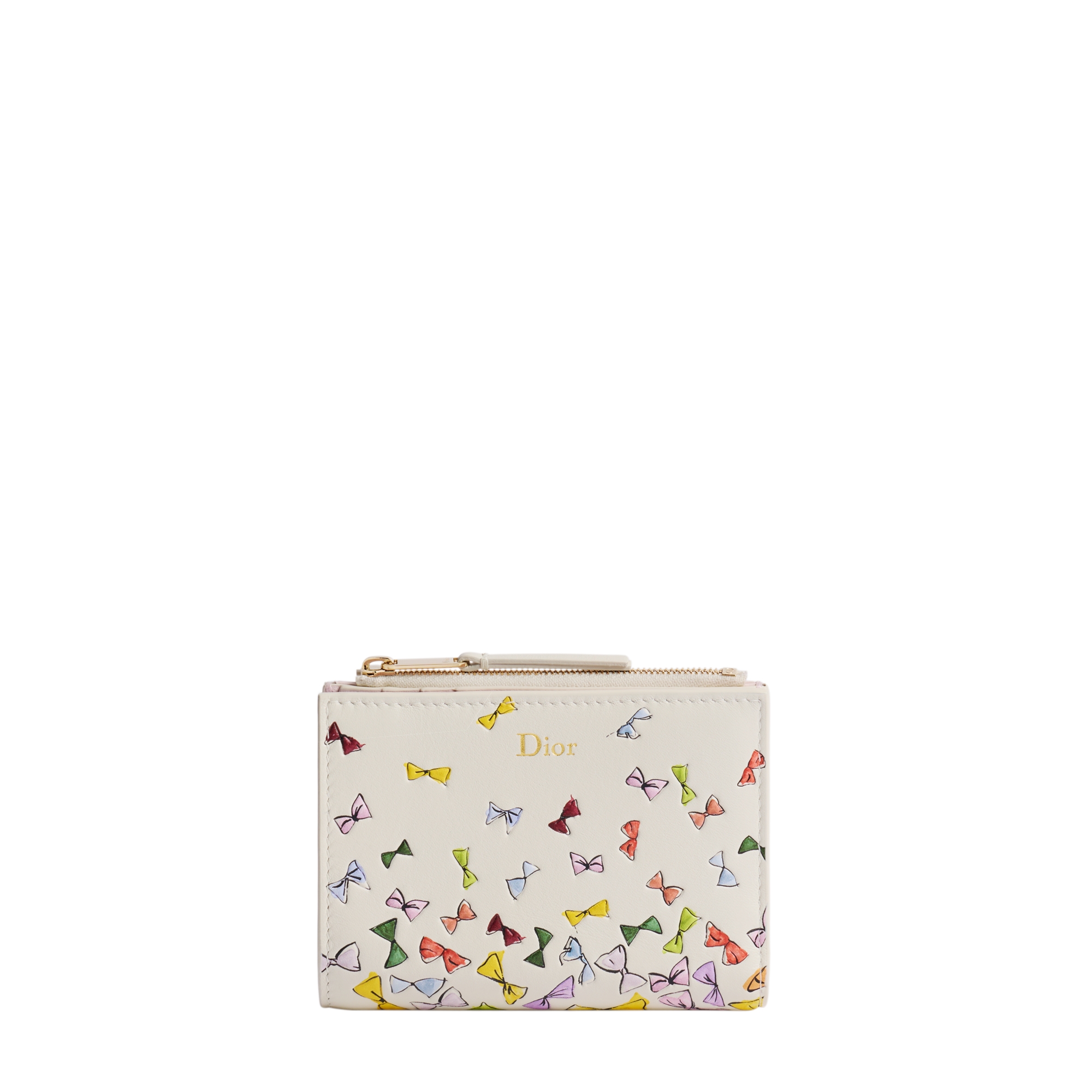 Dioriviera - Dior Dahlia Wallet Latte Calfskin with Multicolor Dior Bows Print E01