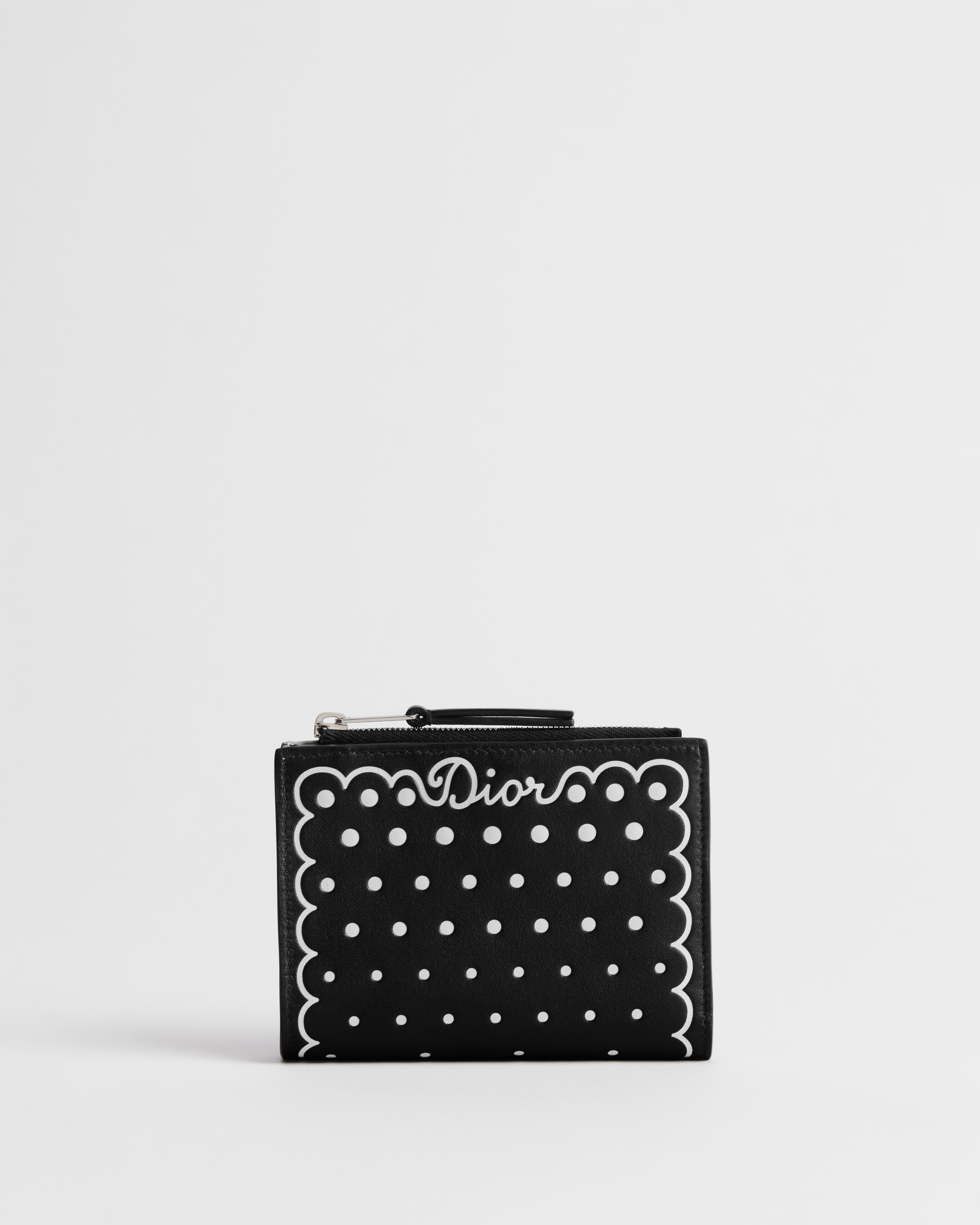 Dior Dahlia Wallet Black Calfskin with White Printed and Debossed PolkaDior E01