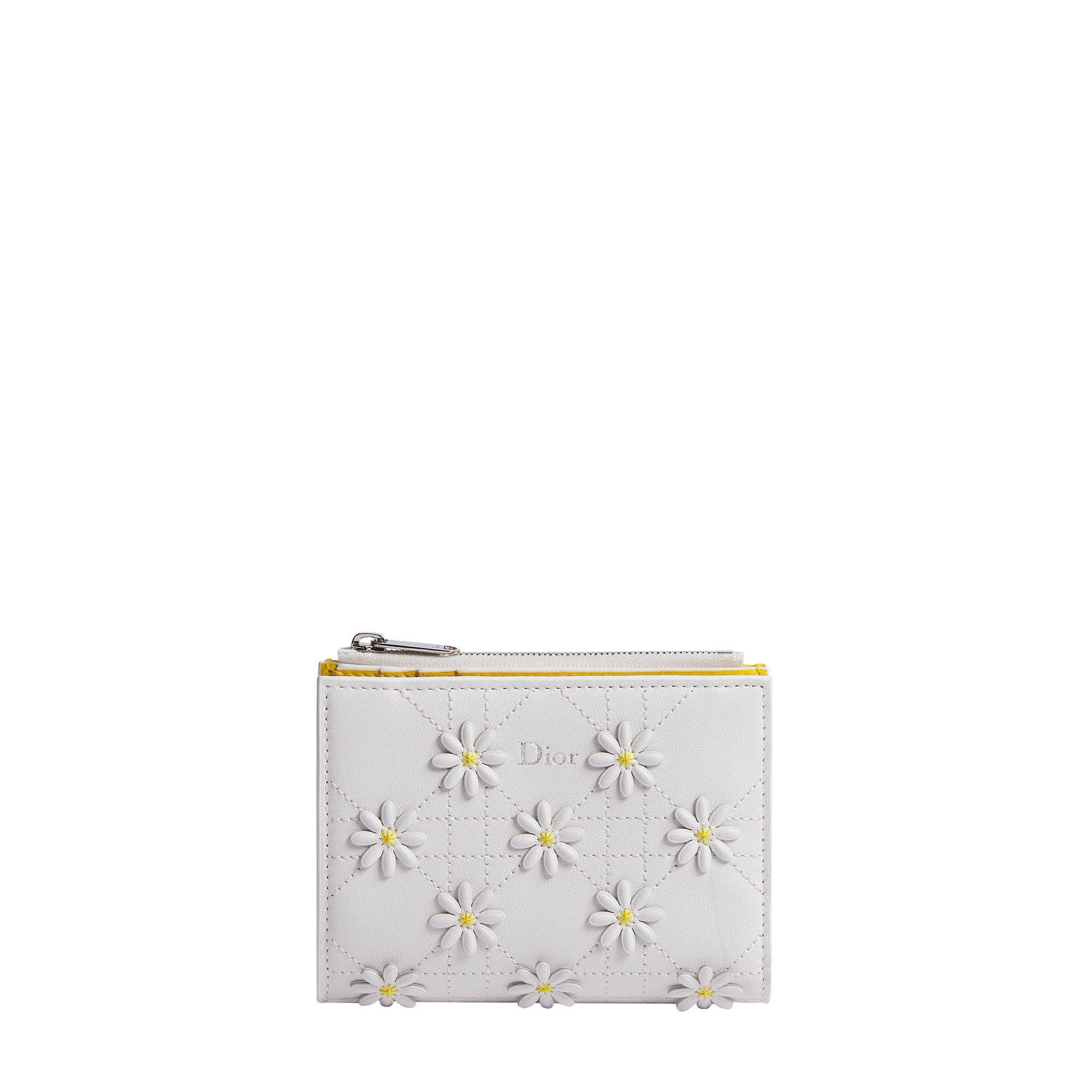 Dior Jardin Dahlia Wallet White Dior Daisy Embroidered Cannage