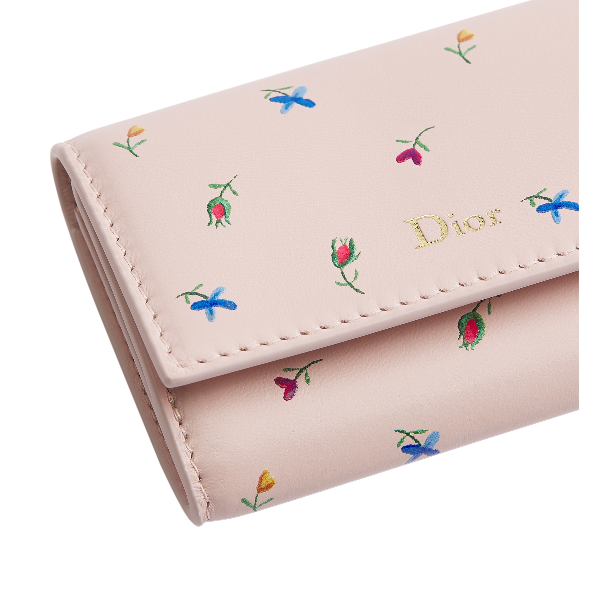 Dioramour Dior Glycine Wallet Rose Soupir Lambskin Printed with Multicolor Revolution Flowers Motif E09