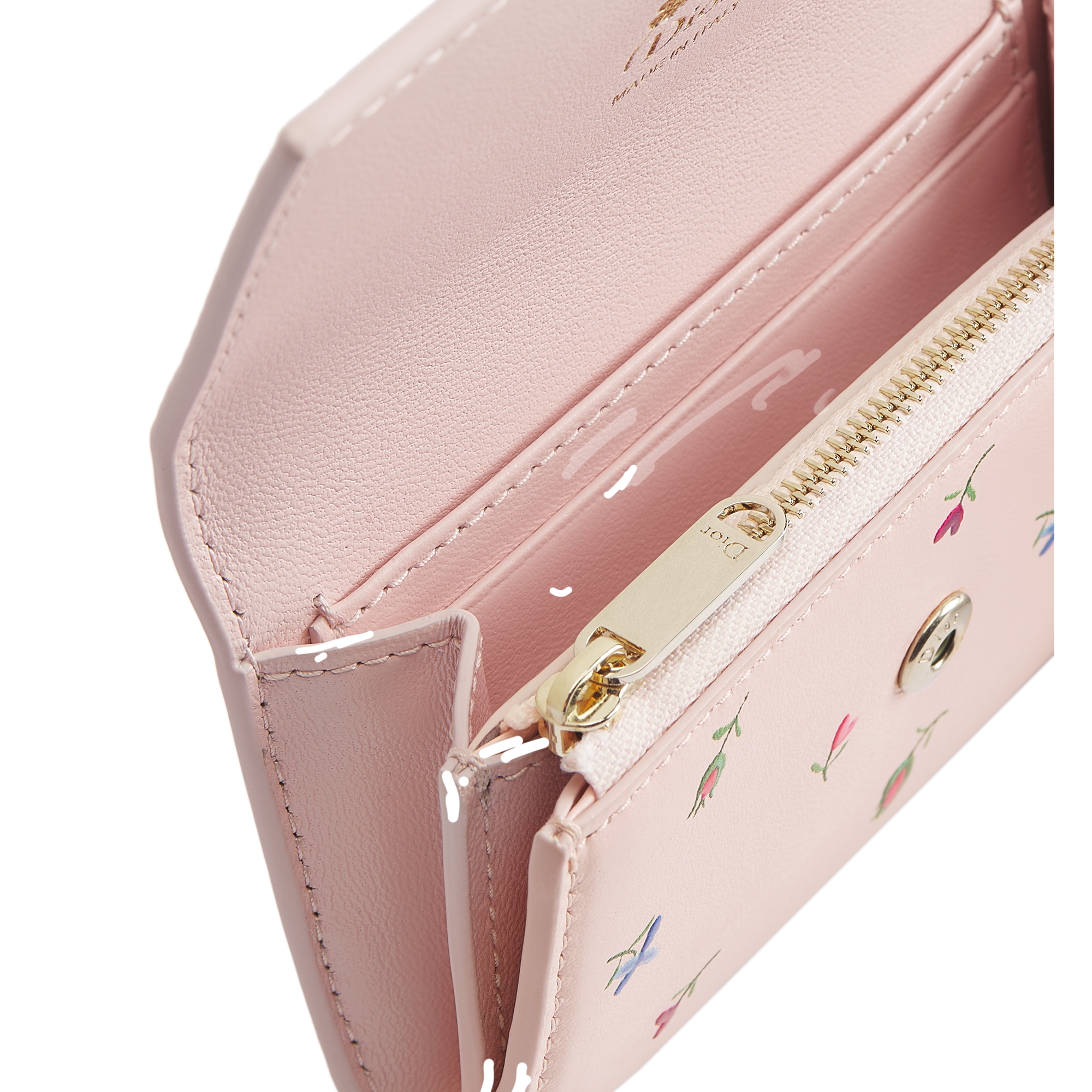Dioramour Dior Glycine Wallet Rose Soupir Lambskin Printed with Multicolor Revolution Flowers Motif E10