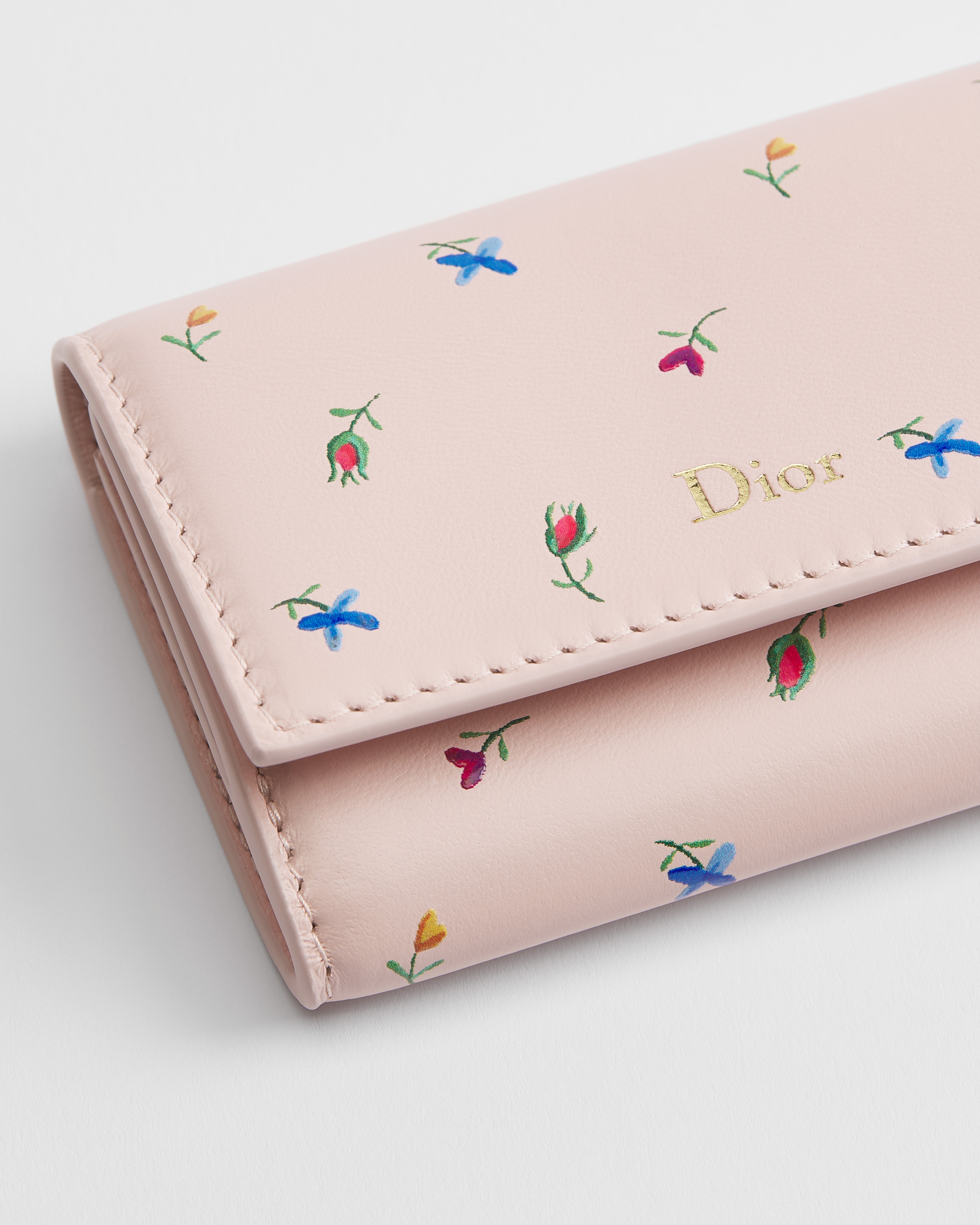 Dioramour Dior Glycine Wallet Rose Soupir Lambskin Printed with Multicolor Revolution Flowers Motif E09