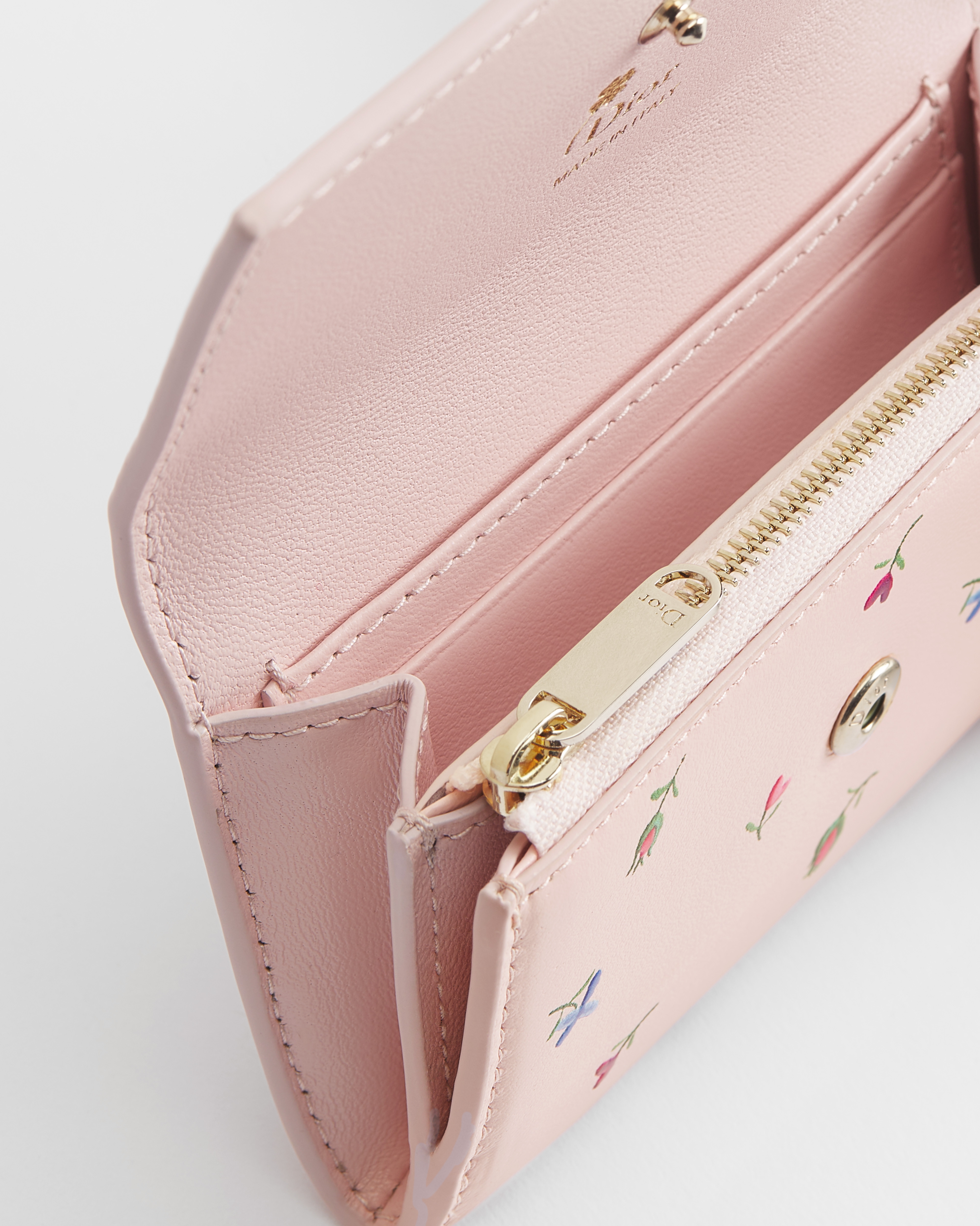 Dioramour Dior Glycine Wallet Rose Soupir Lambskin Printed with Multicolor Revolution Flowers Motif E10