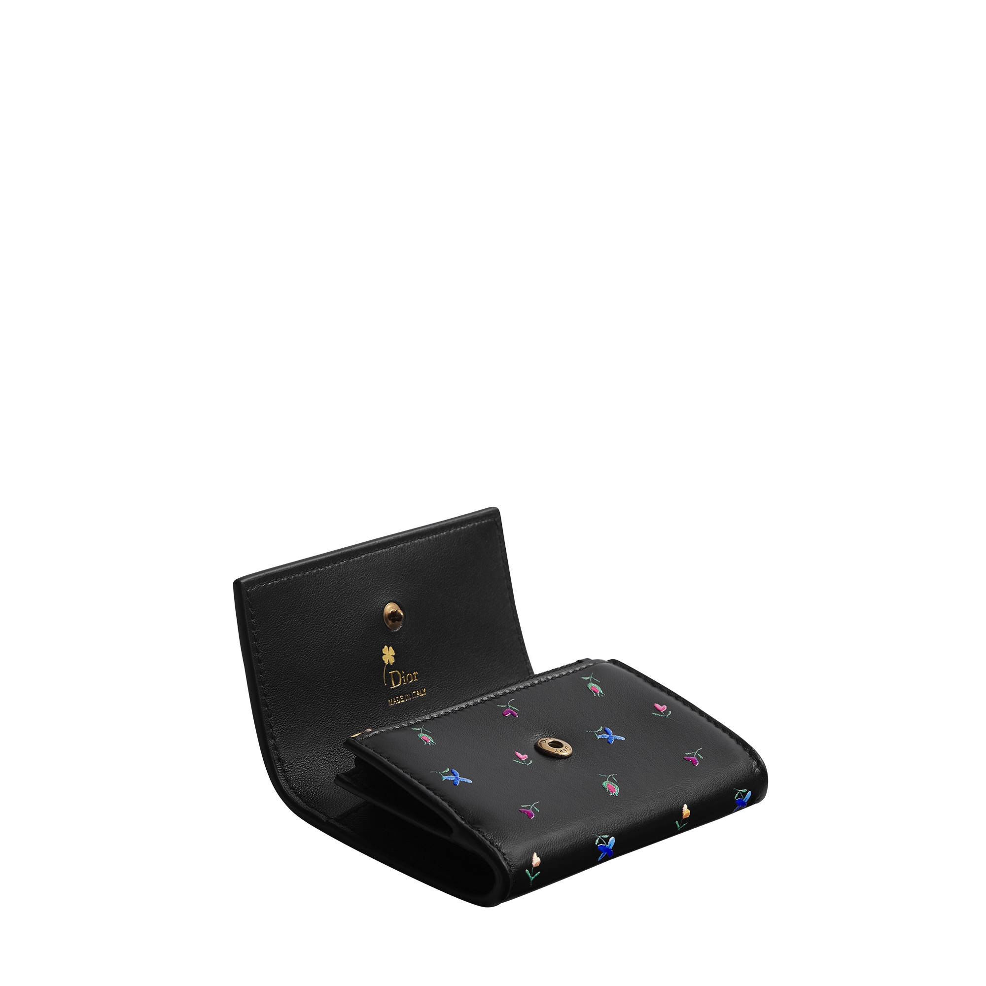 Dioramour Dior Glycine Wallet Black Lambskin Printed with Multicolor Revolution Flowers Motif E07