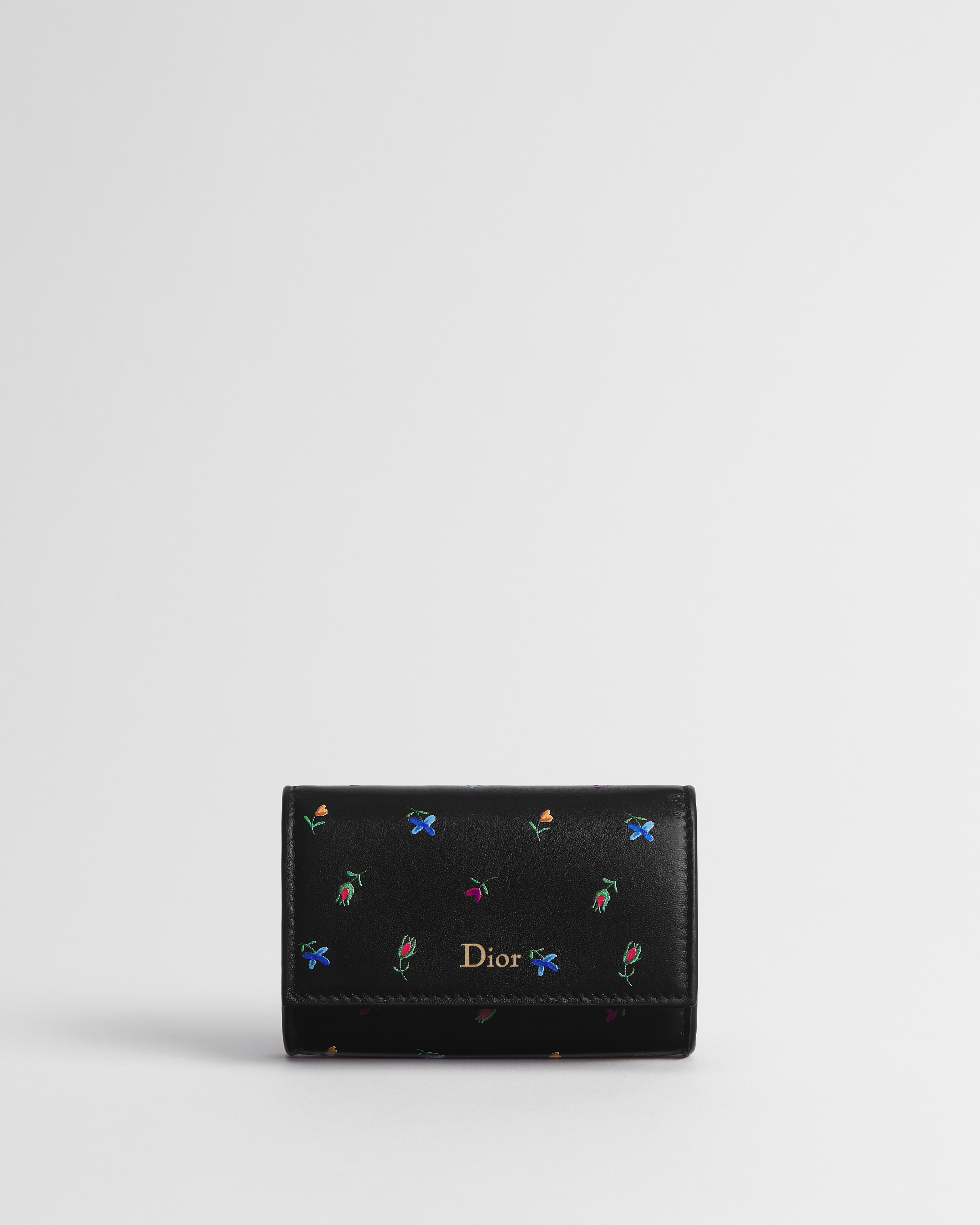 Dioramour Dior Glycine Wallet Black Lambskin Printed with Multicolor Revolution Flowers Motif E01