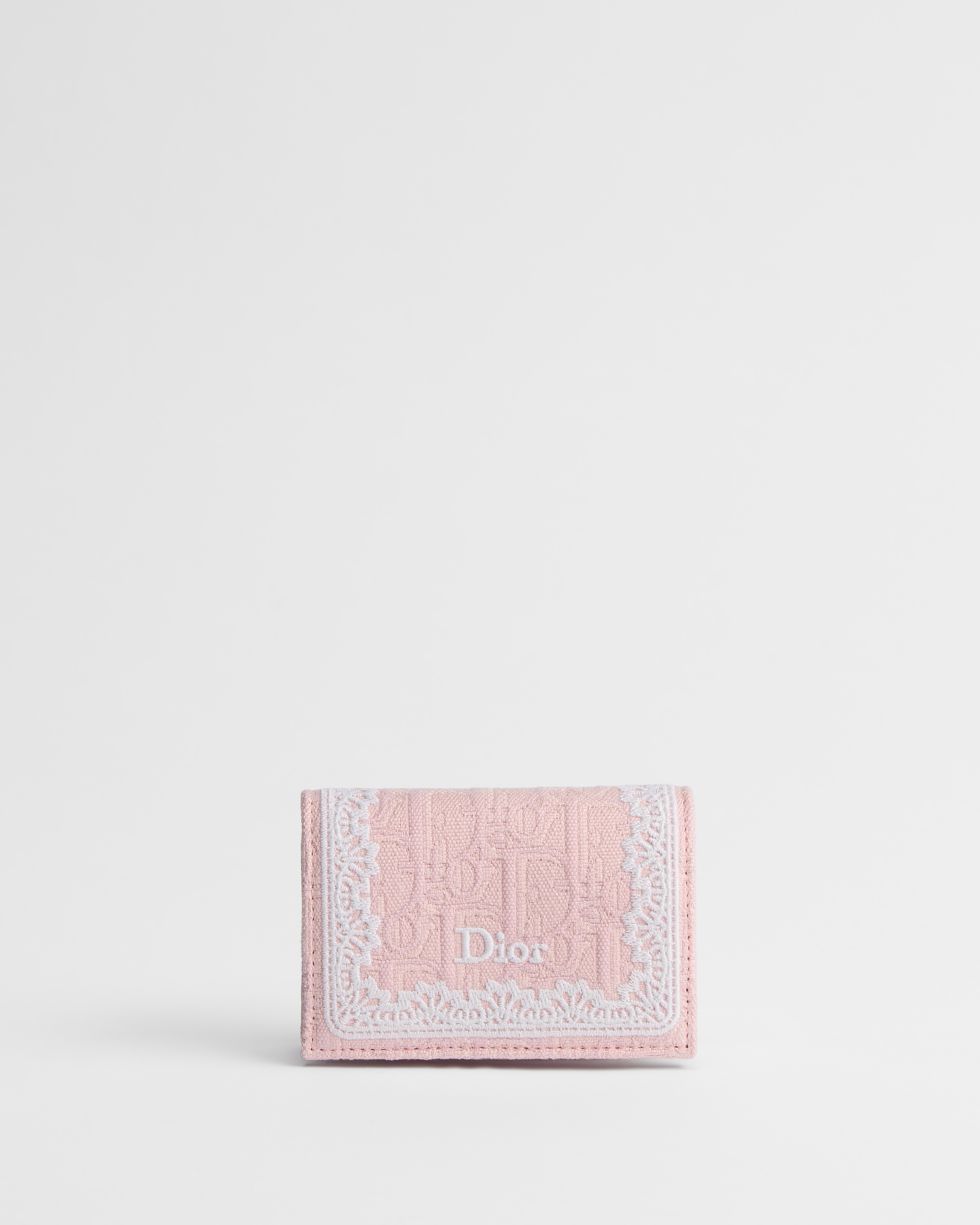 Dior Oblique Glycine Portemonnaie Dior Oblique Jacquard in Rose Soupir und Spitze in Ecru E01