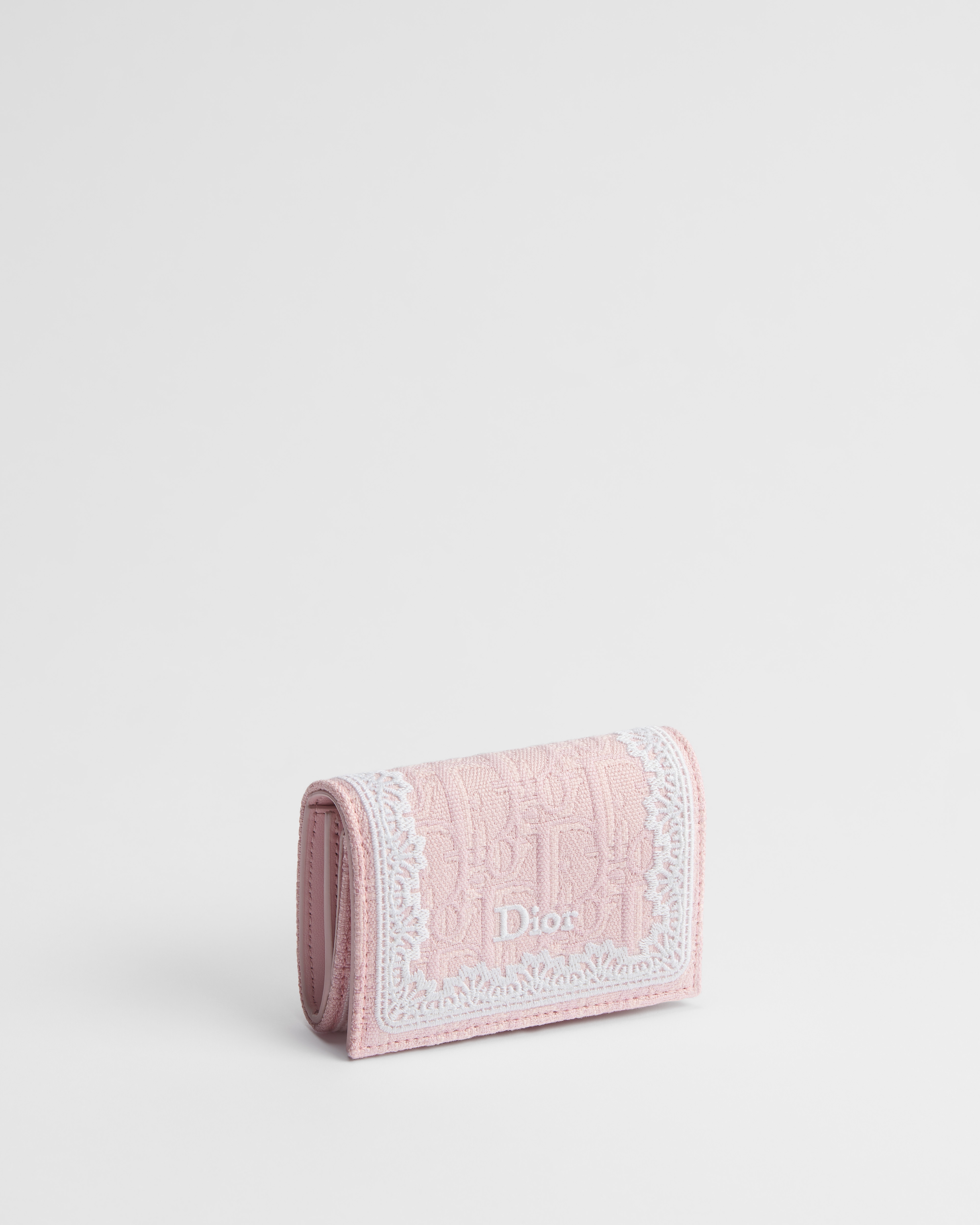 Dior Oblique Glycine Portemonnaie Dior Oblique Jacquard in Rose Soupir und Spitze in Ecru E03