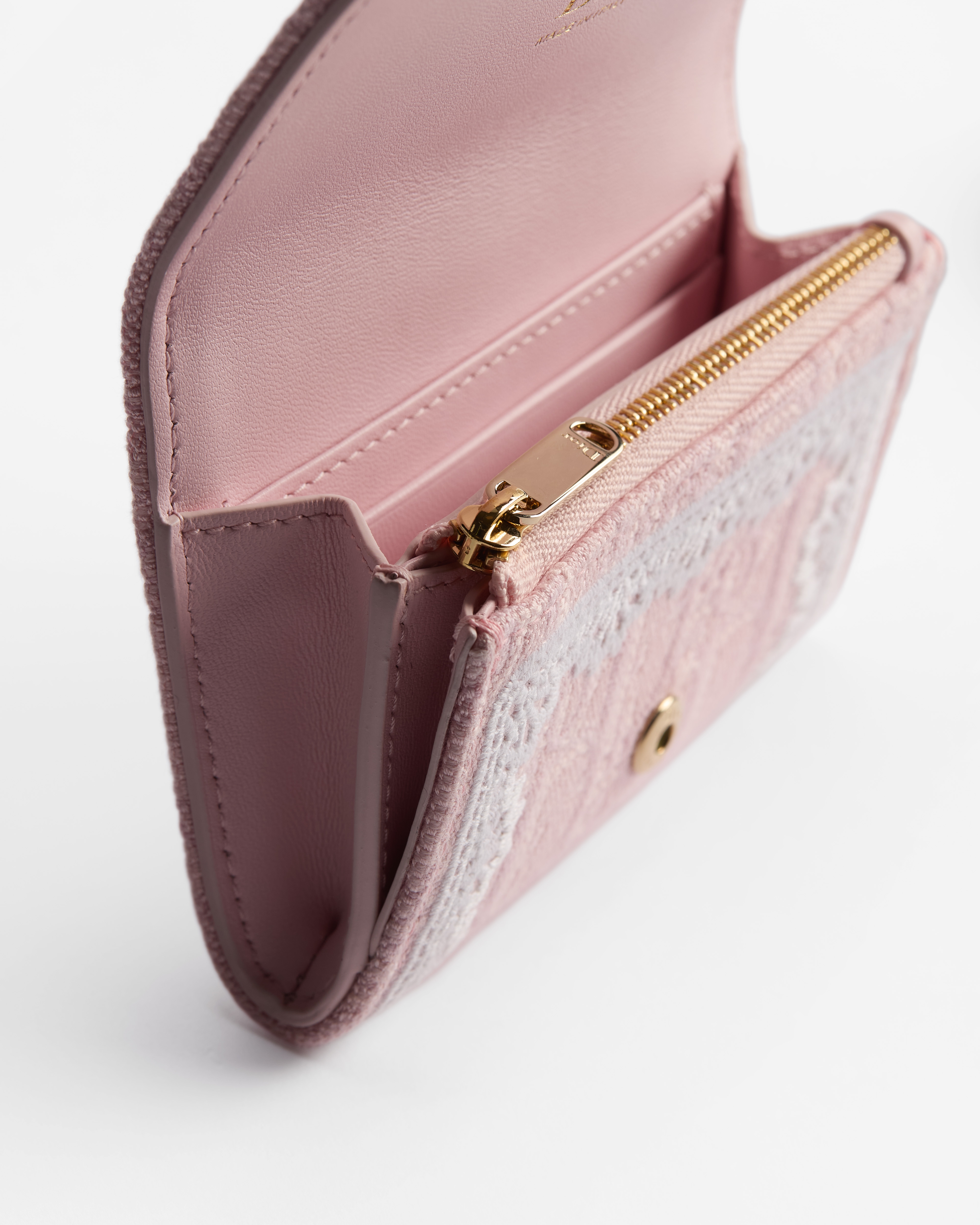 Dior Oblique Glycine Wallet Pink Fairytale Dior Oblique Jacquard and Ecru Lace E10