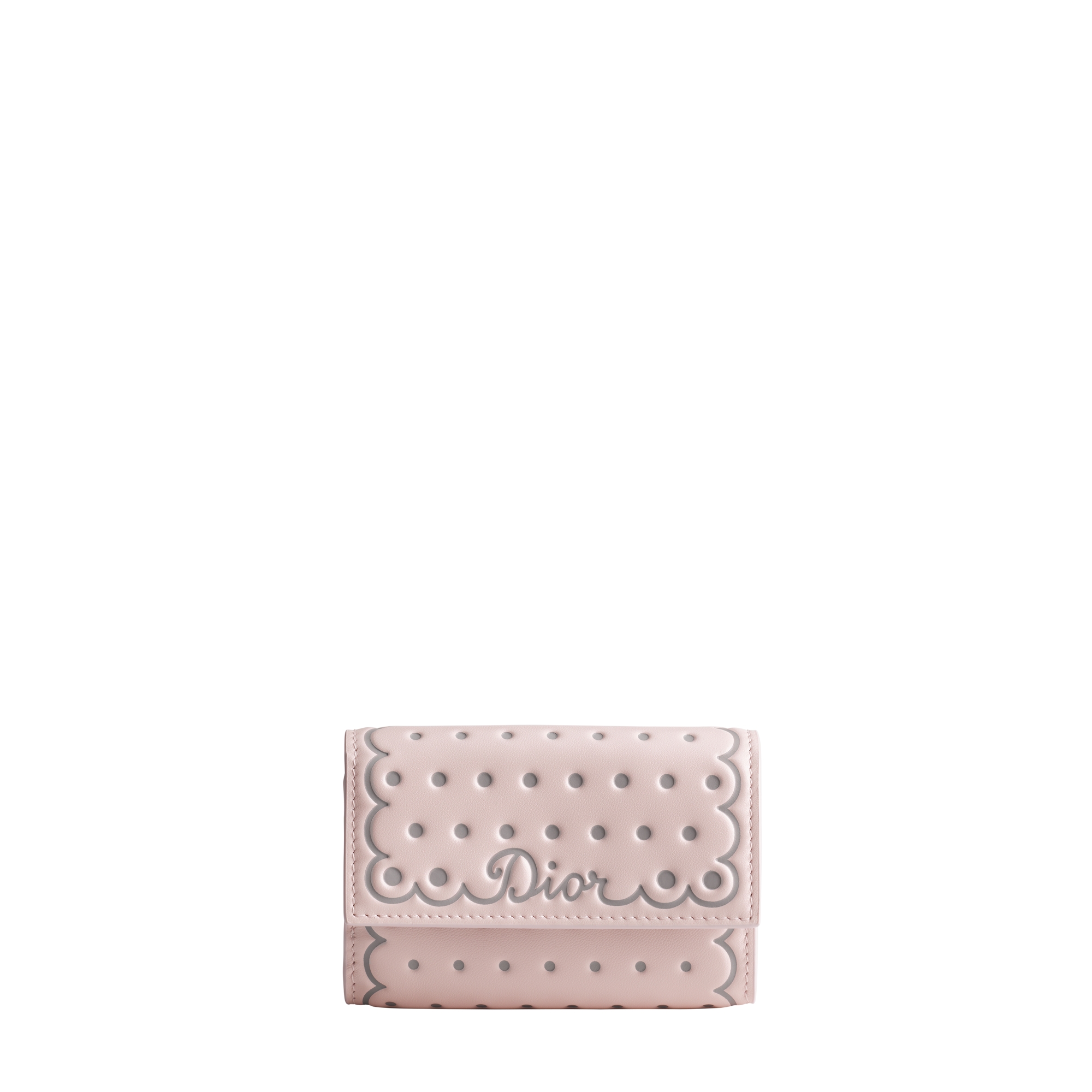 Dior Glycine Wallet Soupir Pink Calfskin with Gray Printed and Debossed PolkaDior E01