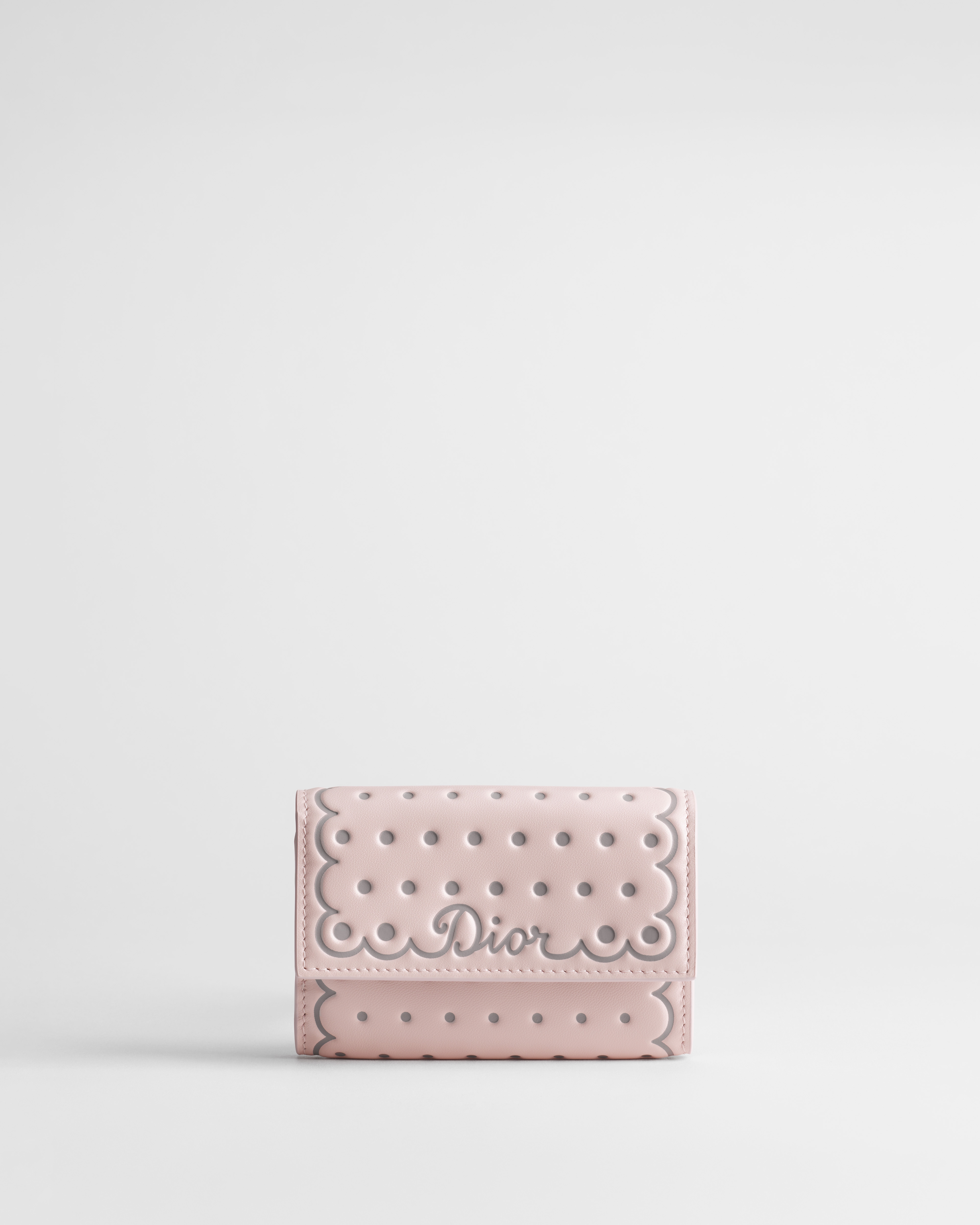 Dior Glycine Wallet Soupir Pink Calfskin with Gray Printed and Debossed PolkaDior E01