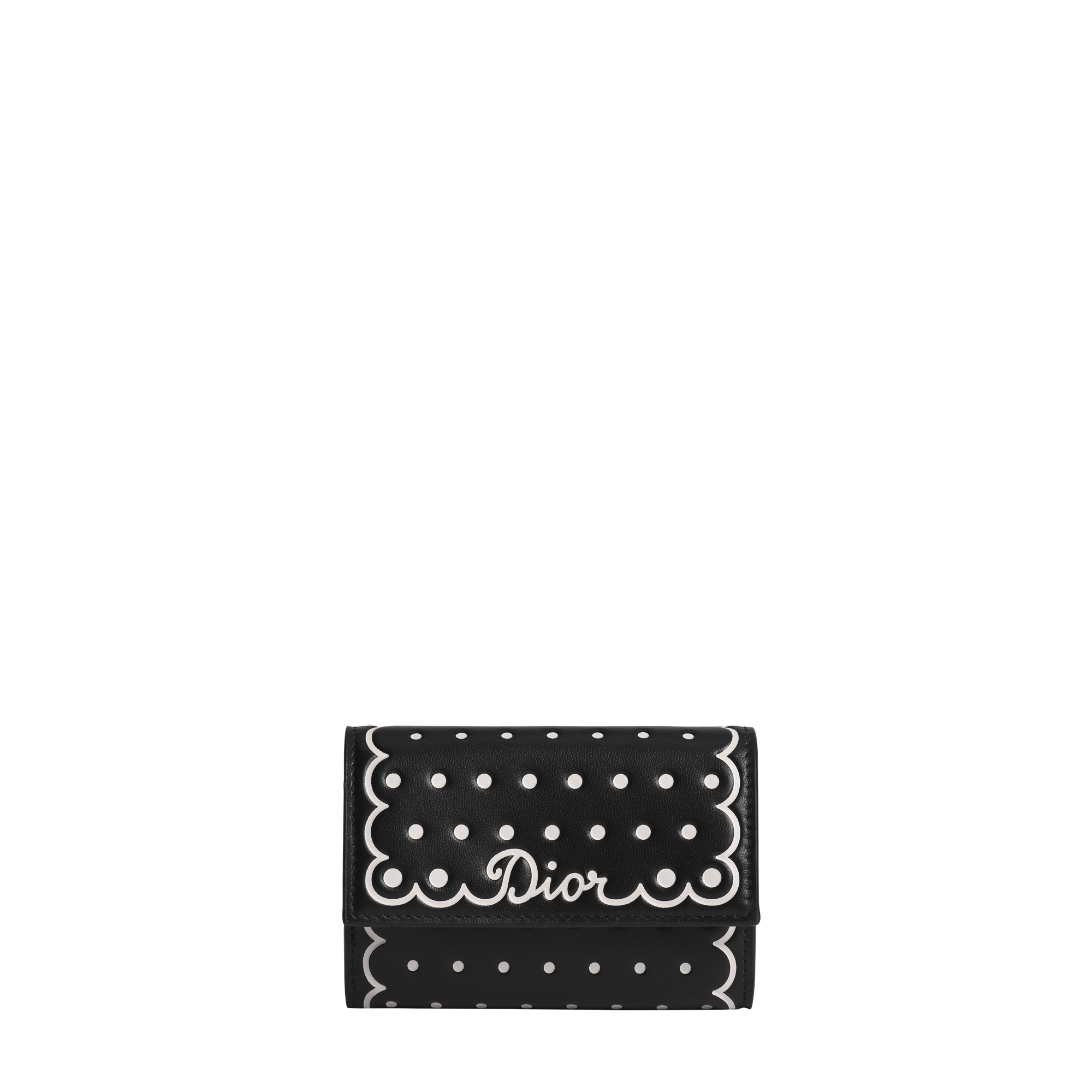 Dior Glycine Wallet Black Calfskin with White Printed and Debossed PolkaDior E01