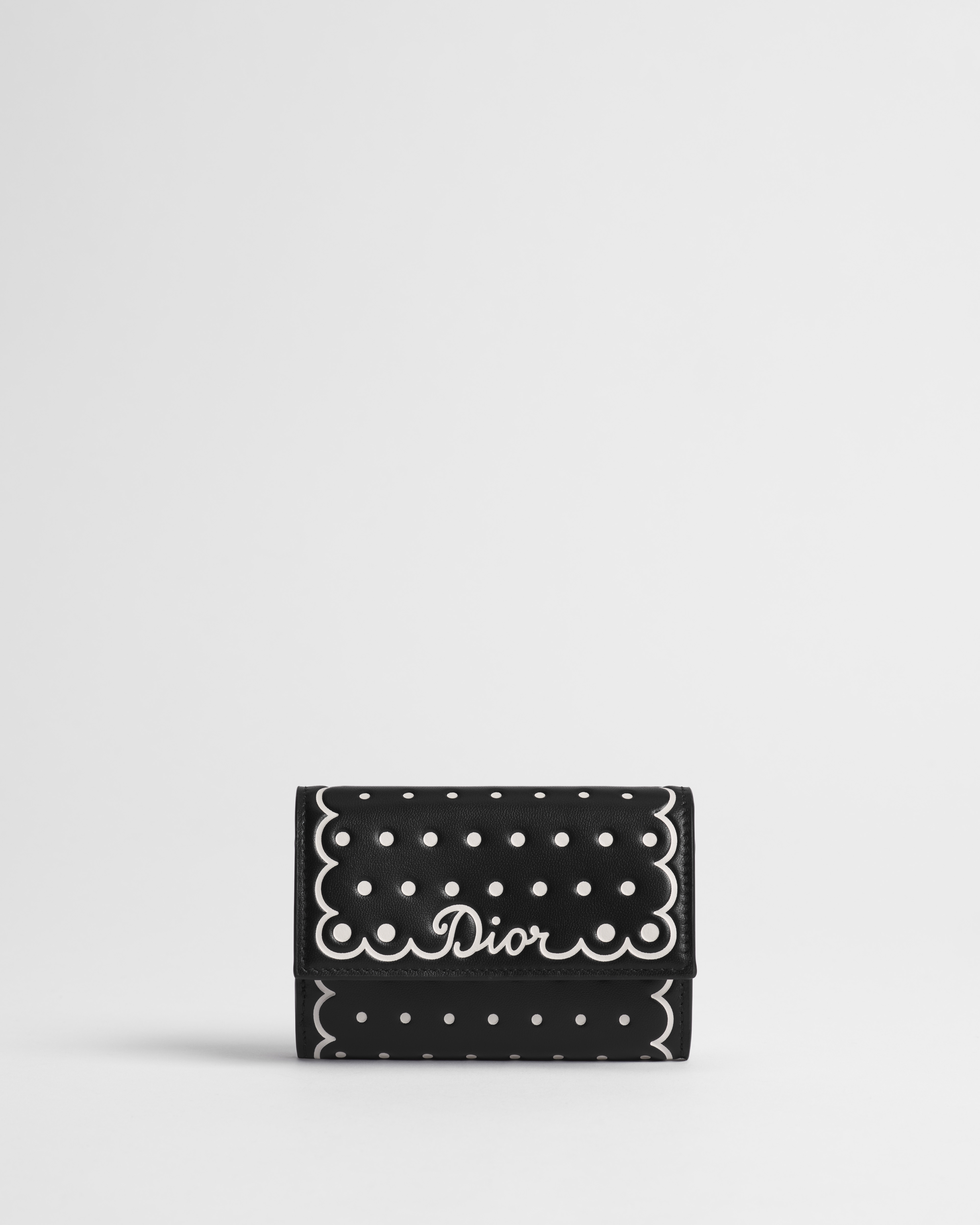 Dior Glycine Wallet Black Calfskin with White Printed and Debossed PolkaDior E01