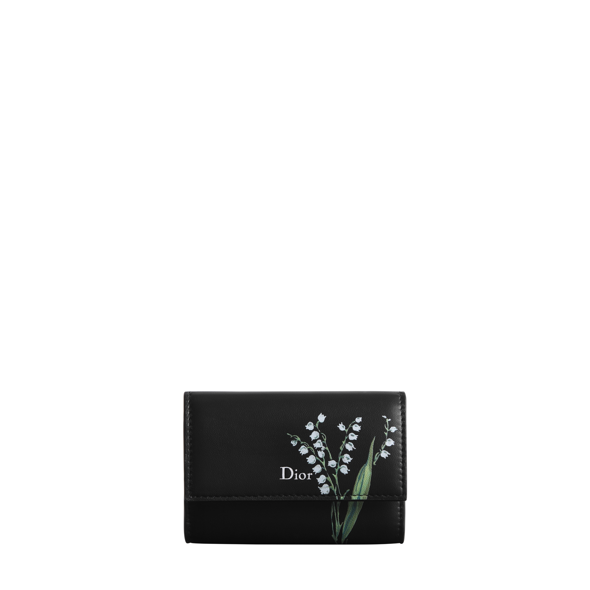  Pelle di agnello nera con stampa Lily of the Valley multicolore
