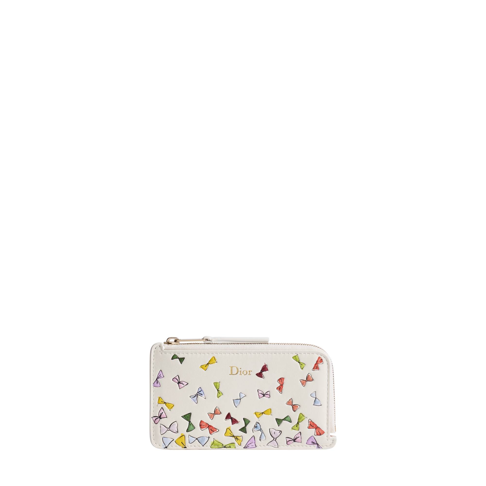 Dioriviera Dior Cosmos Zipped Card Holder Latte Calfskin with Multicolor Dior Bows Print E01