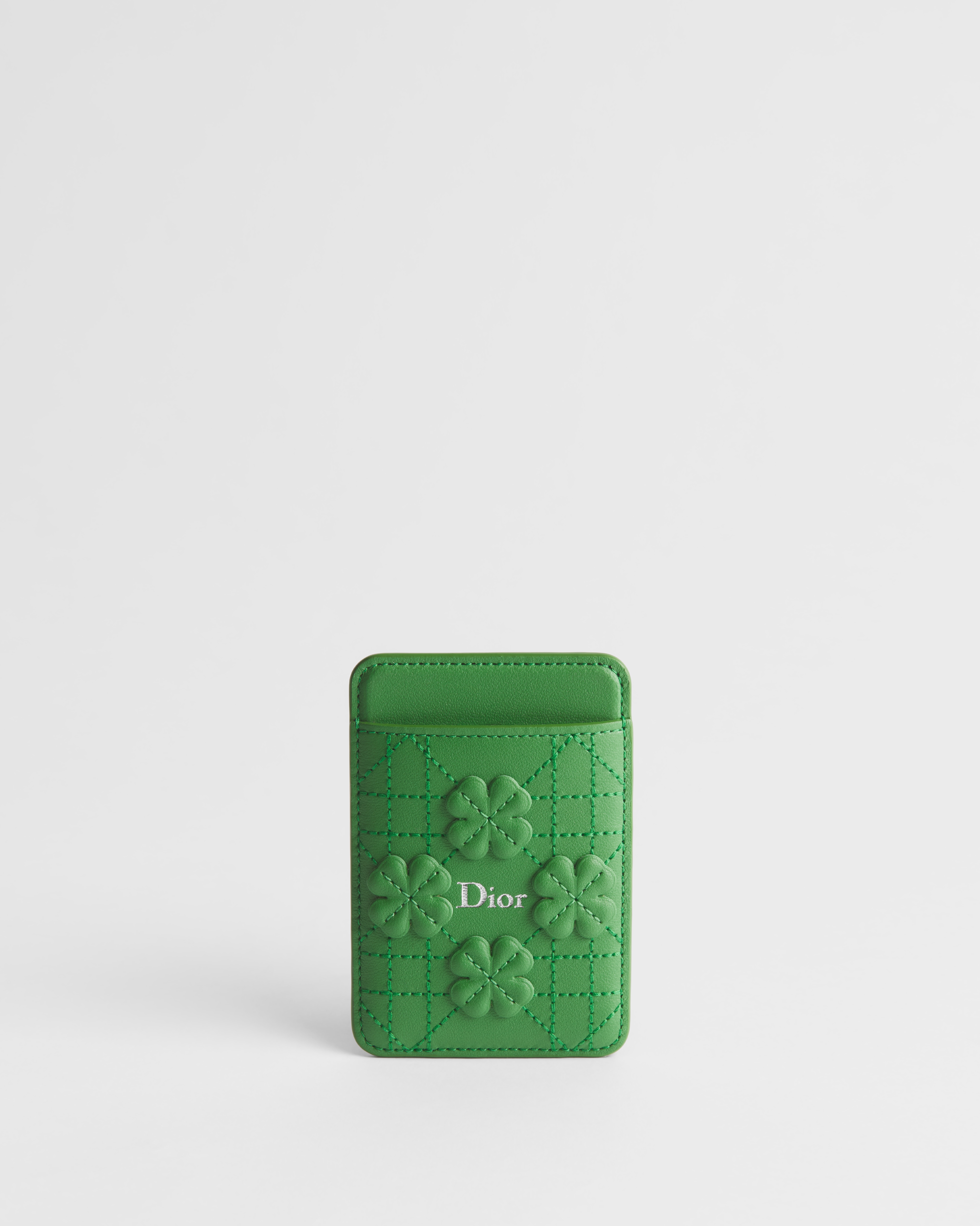 Dior Jardin Magnetic Card Holder Dior Clover Embroidered Cannage Lambskin E01