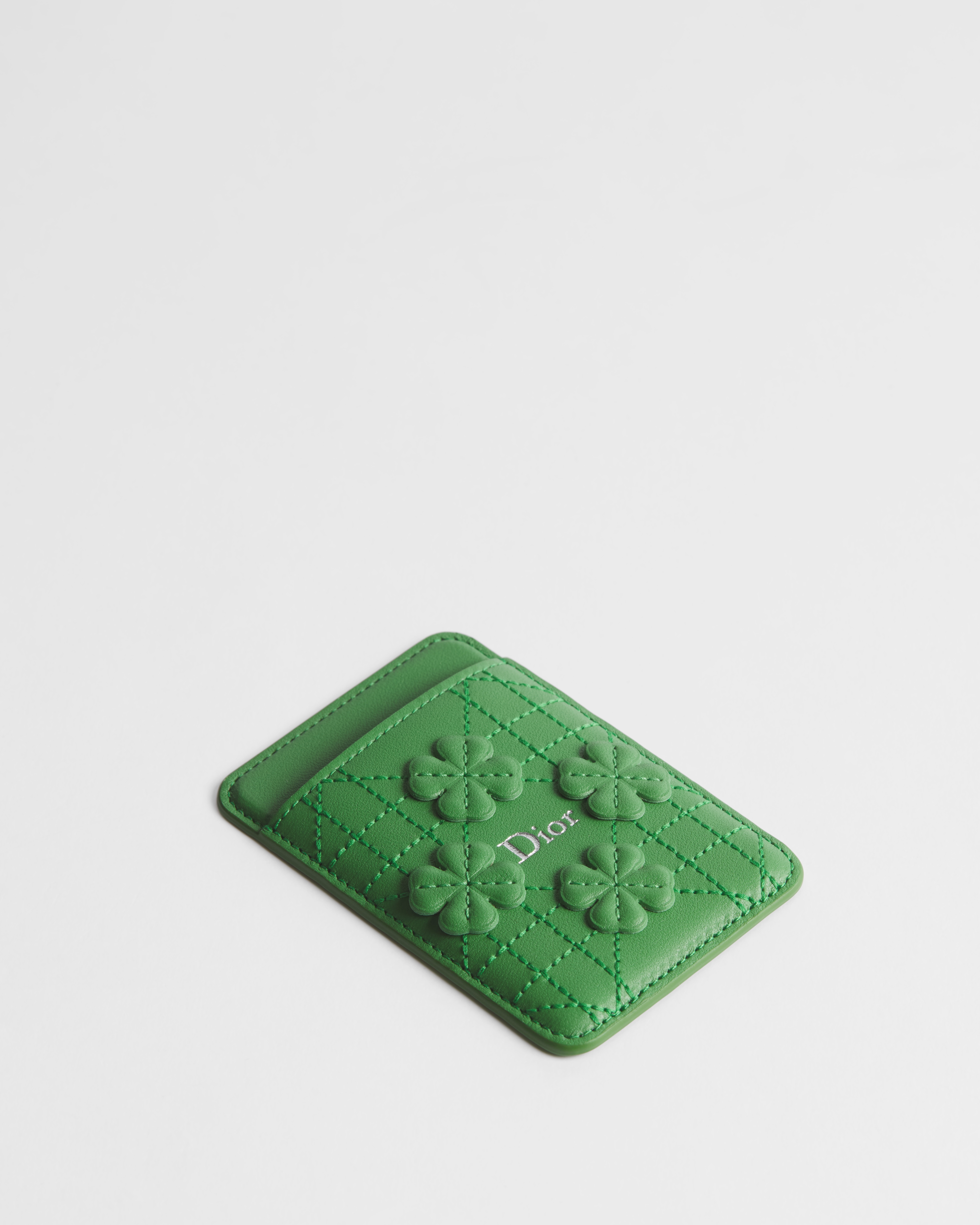 Dior Jardin Magnetic Card Holder Dior Clover Embroidered Cannage Lambskin E03