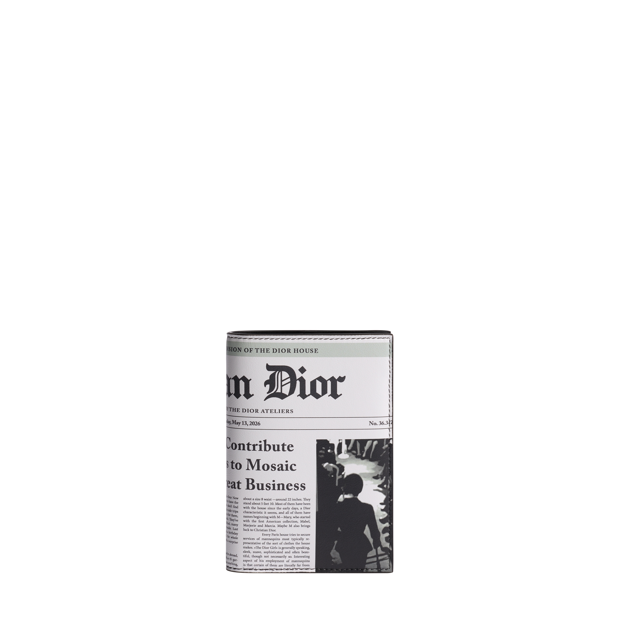 Dior Passport Cover White and Black Newspaper Printed Calfskin E01
